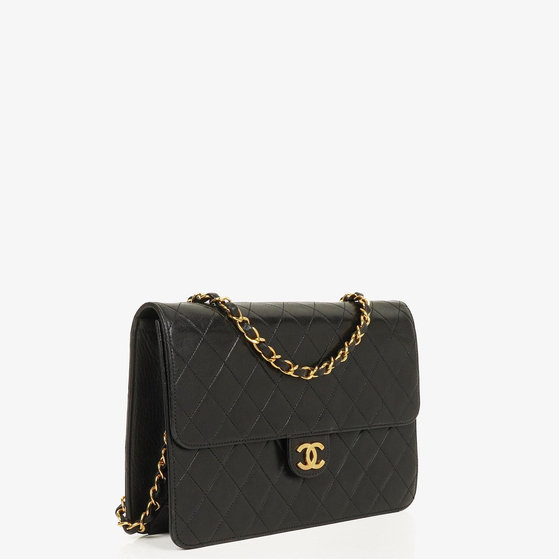 Chanel Vintage Medium Classic Single Flap Bag Black Quilted Lambskin With 24K Gold-Plated Hardware
