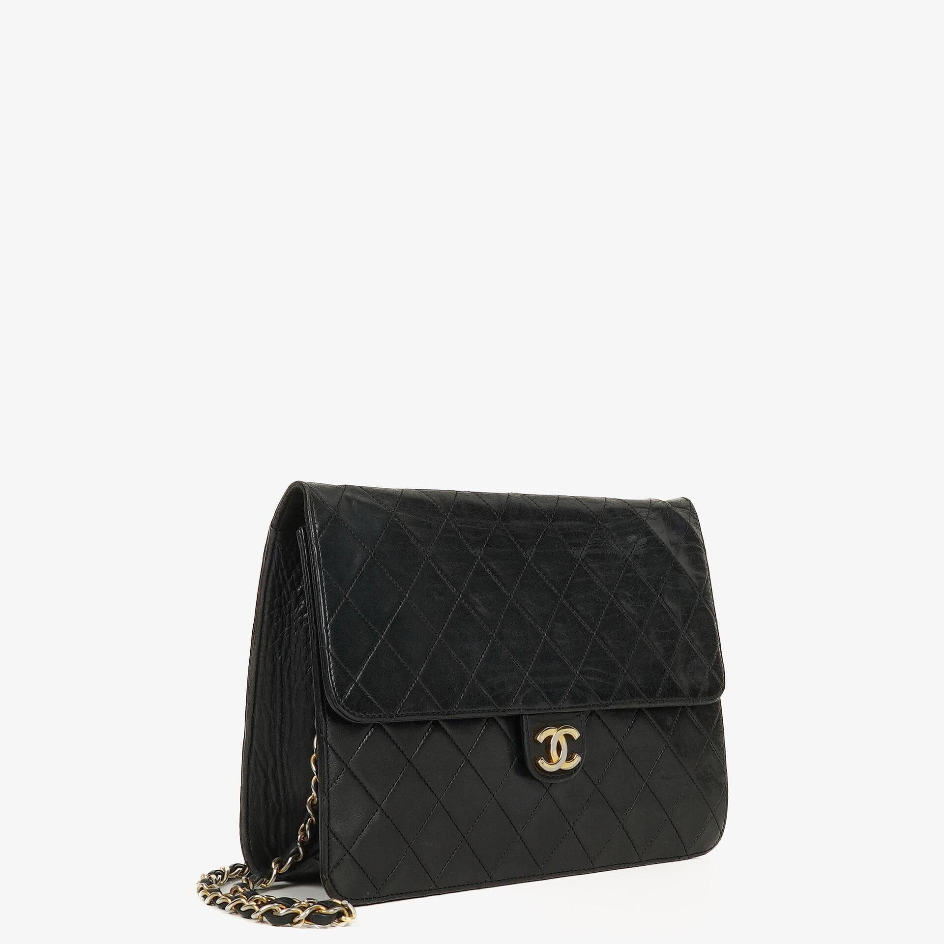 Chanel Vintage Medium Classic Single Flap Bag Black Quilted Lambskin With 24K Gold-Plated Hardware