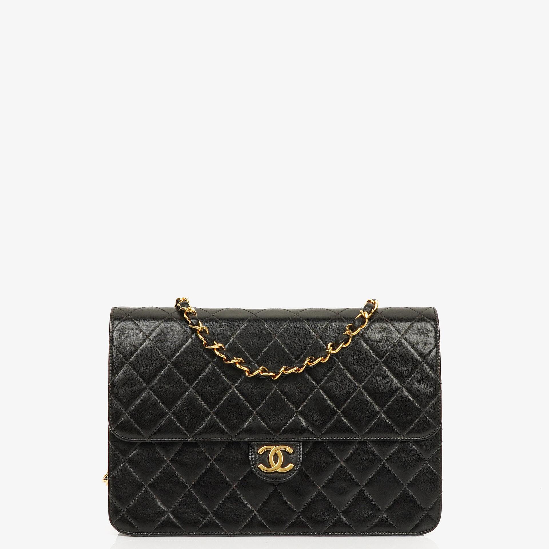 Chanel Vintage Medium Classic Single Flap Bag Black Quilted Lambskin With 24K Gold-Plated Hardware