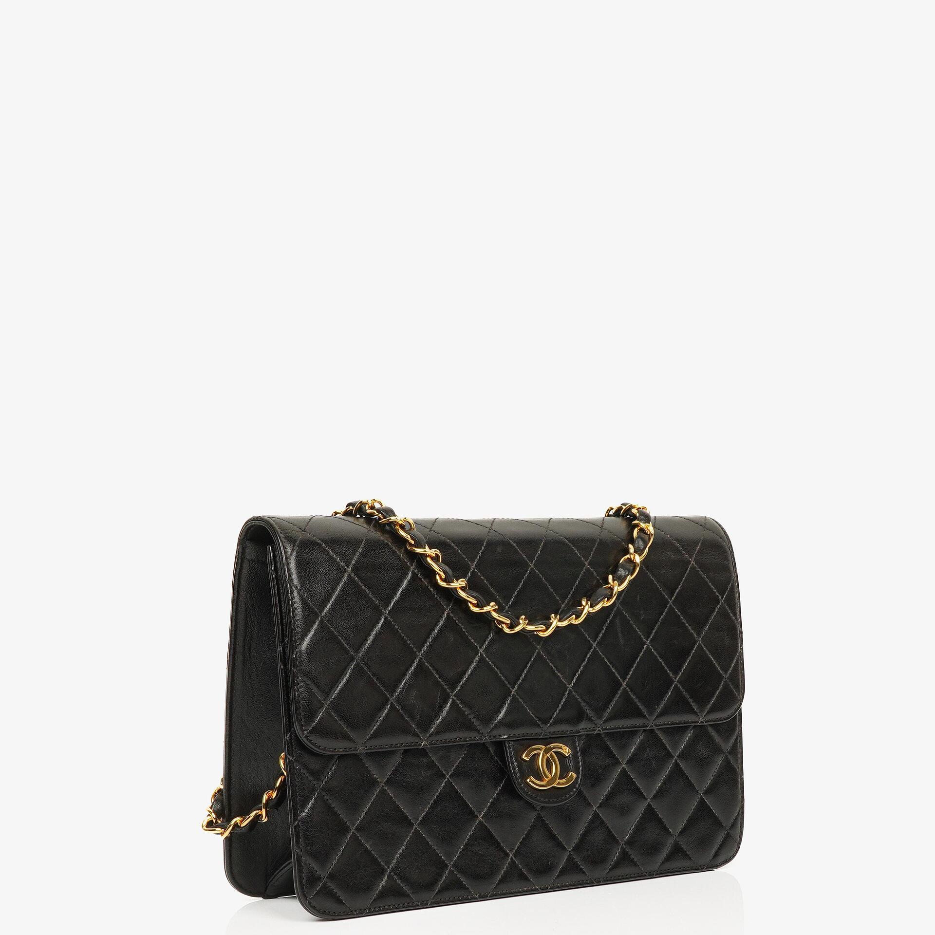 Chanel Vintage Medium Classic Single Flap Bag Black Quilted Lambskin With 24K Gold-Plated Hardware