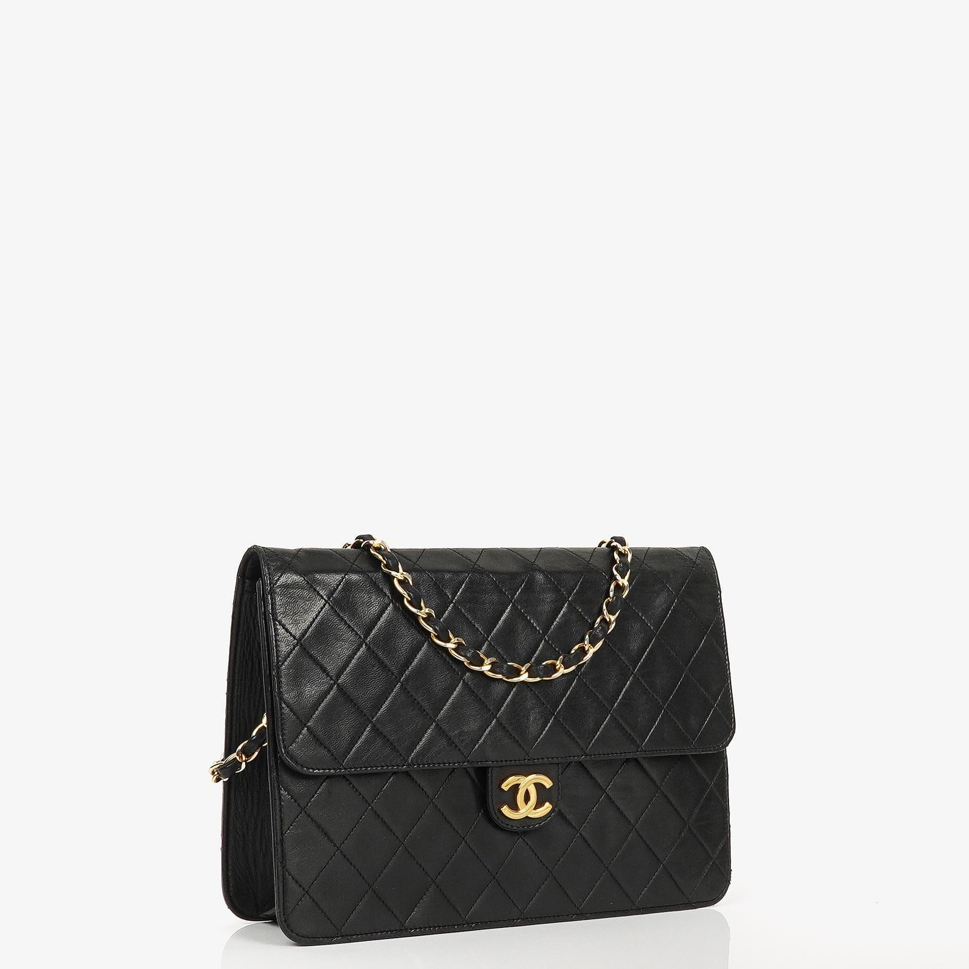 Chanel Vintage Medium Classic Single Flap Bag Black Quilted Lambskin With 24K Gold-Plated Hardware