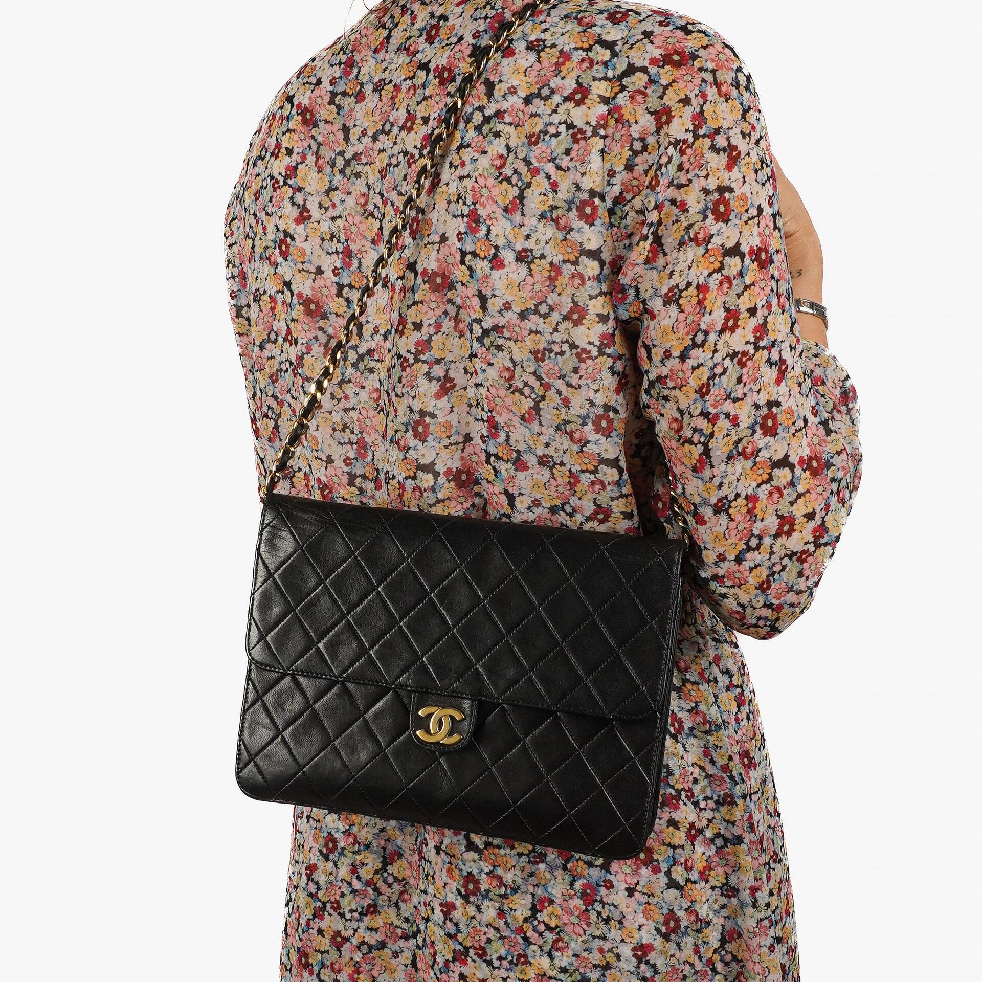 Chanel Vintage Medium Classic Single Flap Bag Black Quilted Lambskin With Gold-Tone Hardware