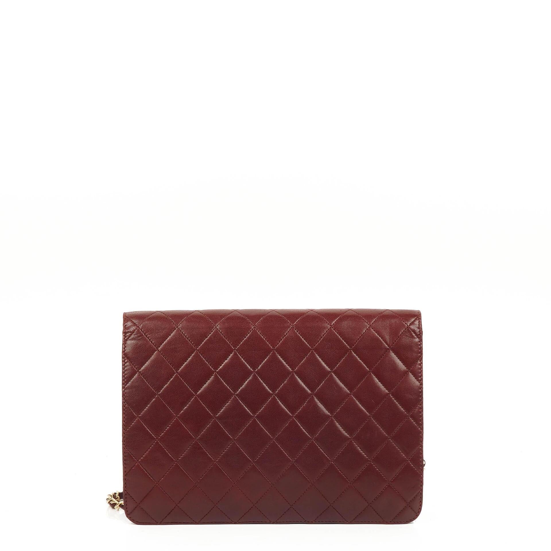 Chanel Vintage Medium Classic Single Flap Bag Burgundy Quilted Lambskin With Gold-Tone Hardware