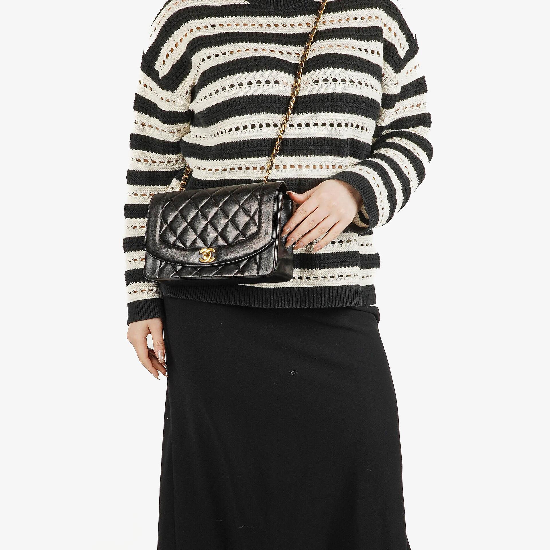 Chanel Vintage Medium Diana Black Flap Bag 24K Gold-Plated Hardware