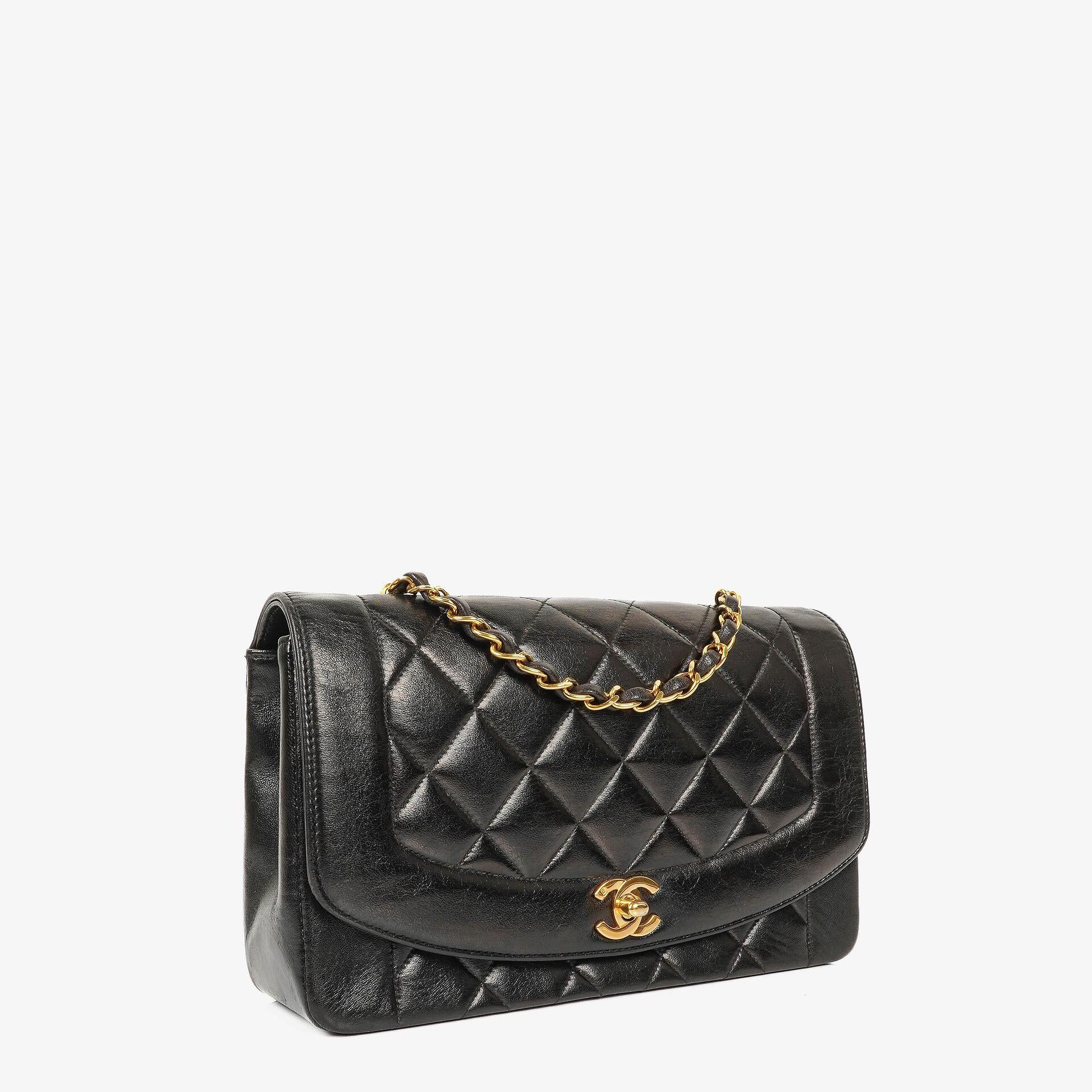 Chanel Vintage Medium Diana Black Flap Bag 24K Gold-Plated Hardware
