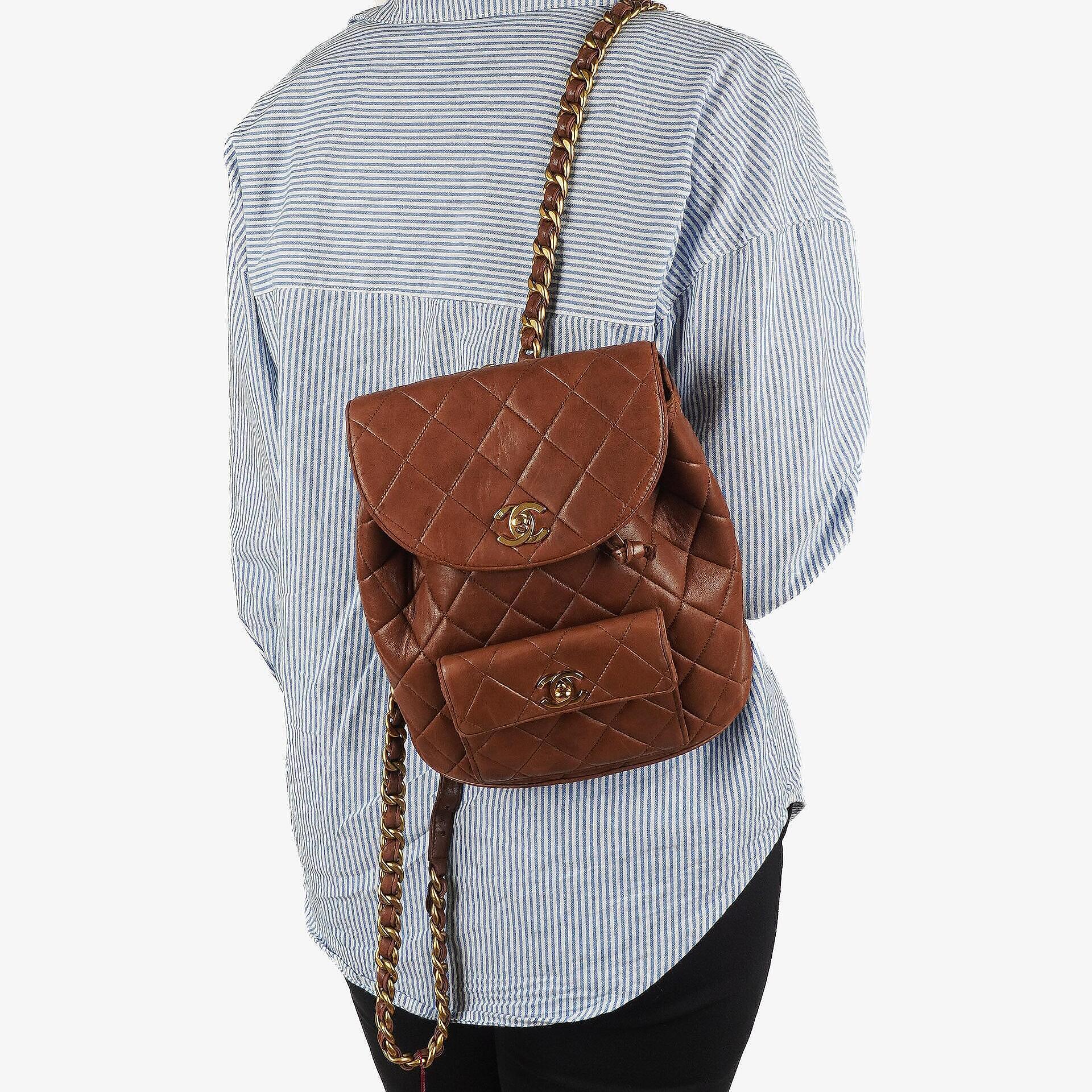 Chanel Vintage Medium Duma CC Timeless Classic Brown Quilted Lambskin Backpack 24K Gold-Plated Hardware