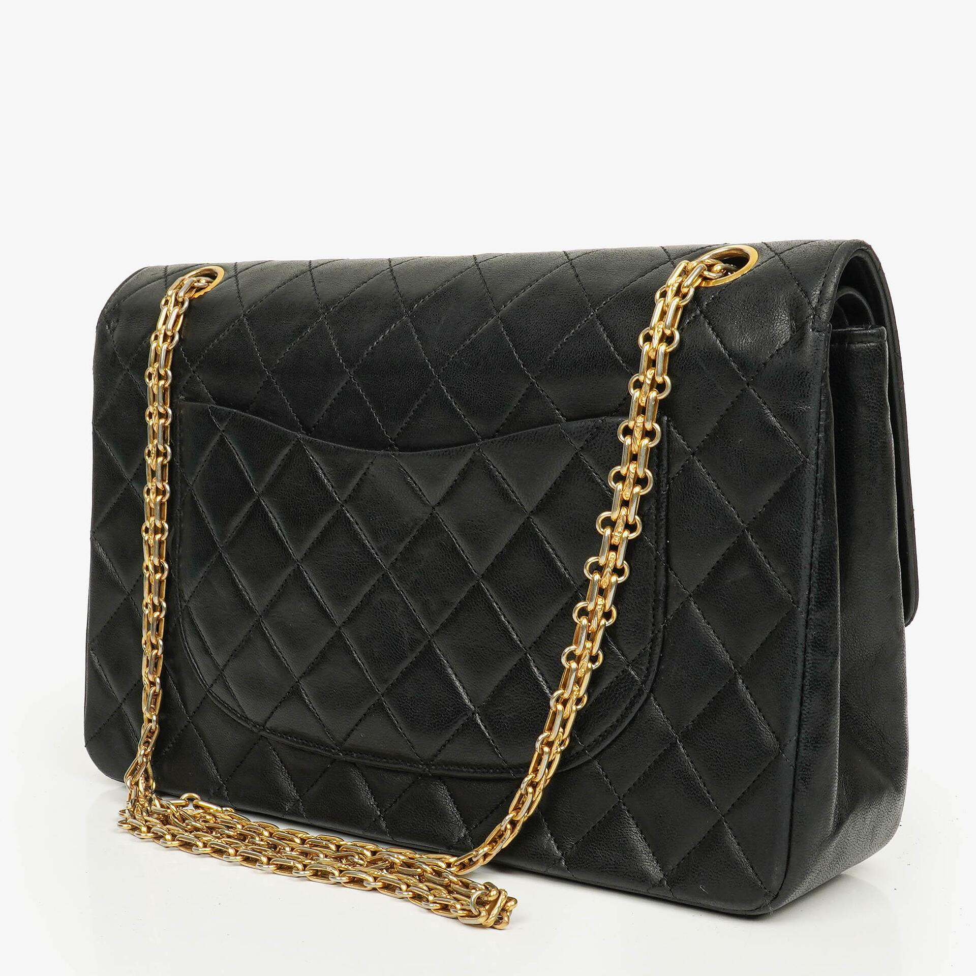 Chanel Vintage Medium Timeless Classic Double Flap Bag Black Quilted Lambskin 24K Gold-Plated Hardware And Mademoiselle Chain