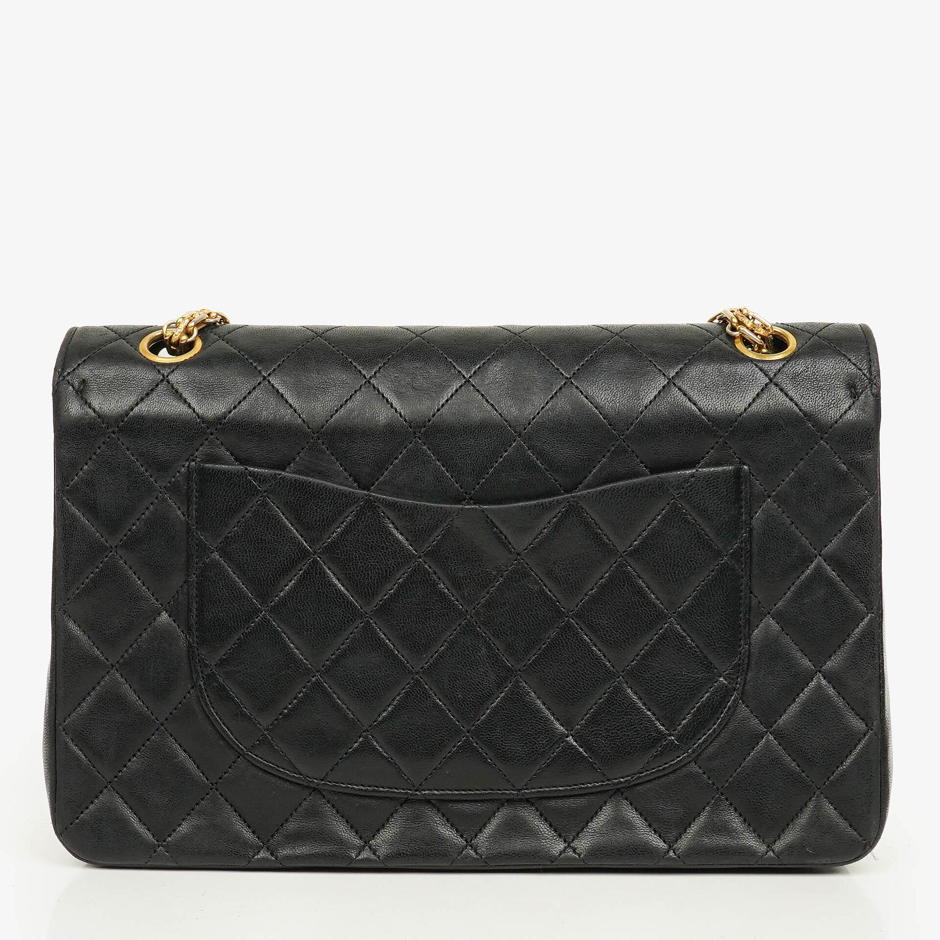 Chanel Vintage Medium Timeless Classic Double Flap Bag Black Quilted Lambskin 24K Gold-Plated Hardware And Mademoiselle Chain