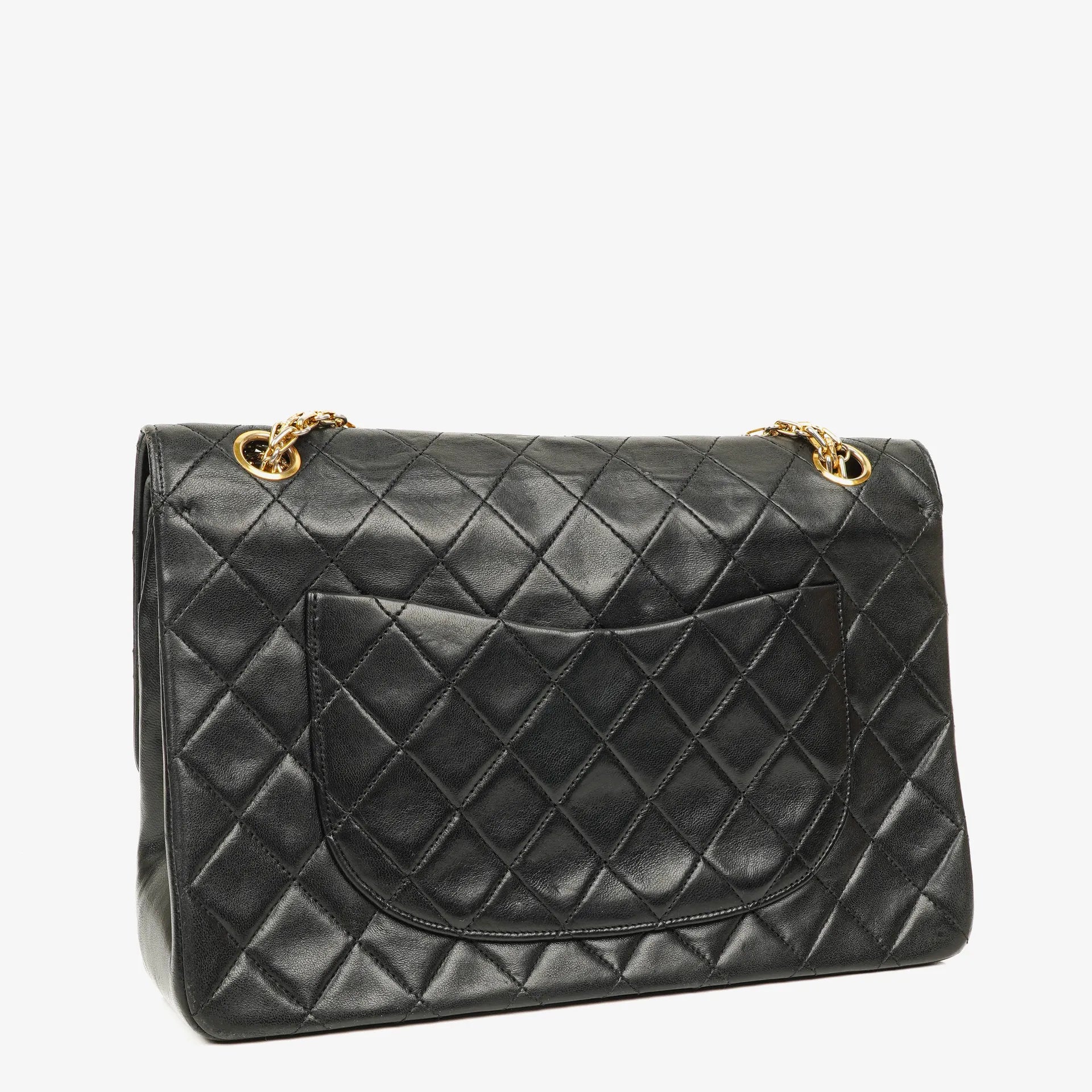 Chanel Vintage Medium Timeless Classic Double Flap Bag Black Quilted Lambskin 24K Gold-Plated Hardware And Mademoiselle Chain