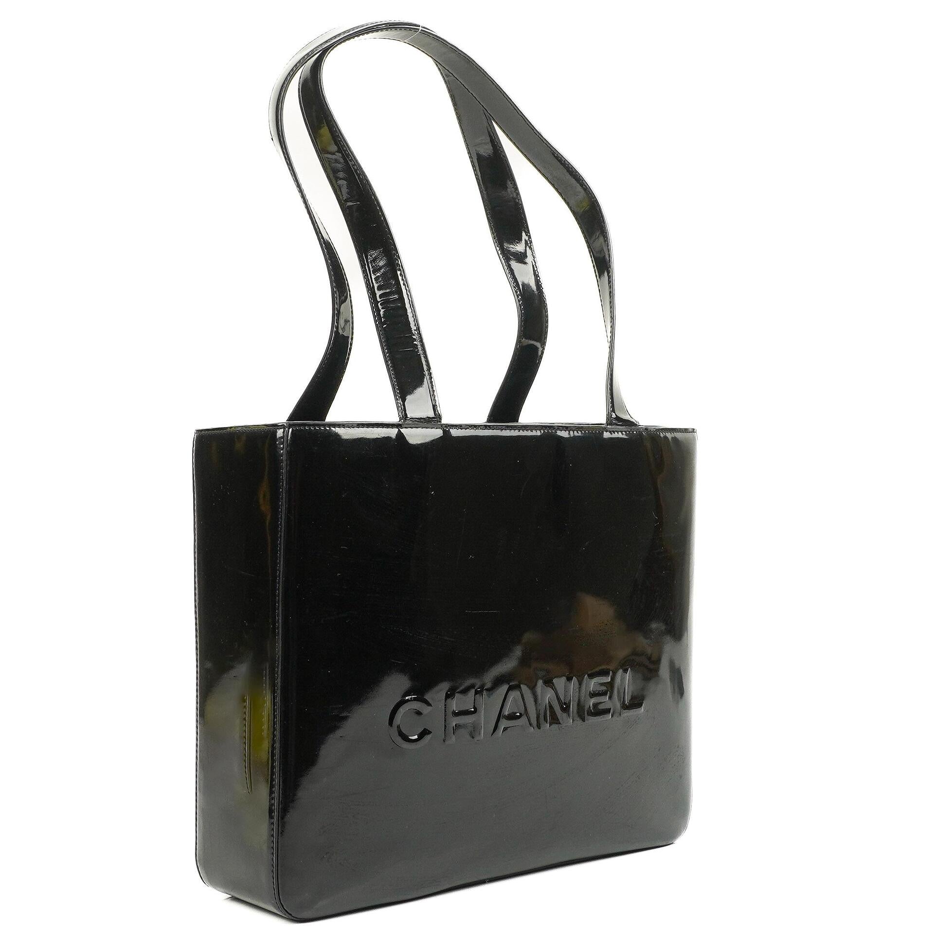 Chanel Vintage Patent Leather CC Tote Shoulder Bag