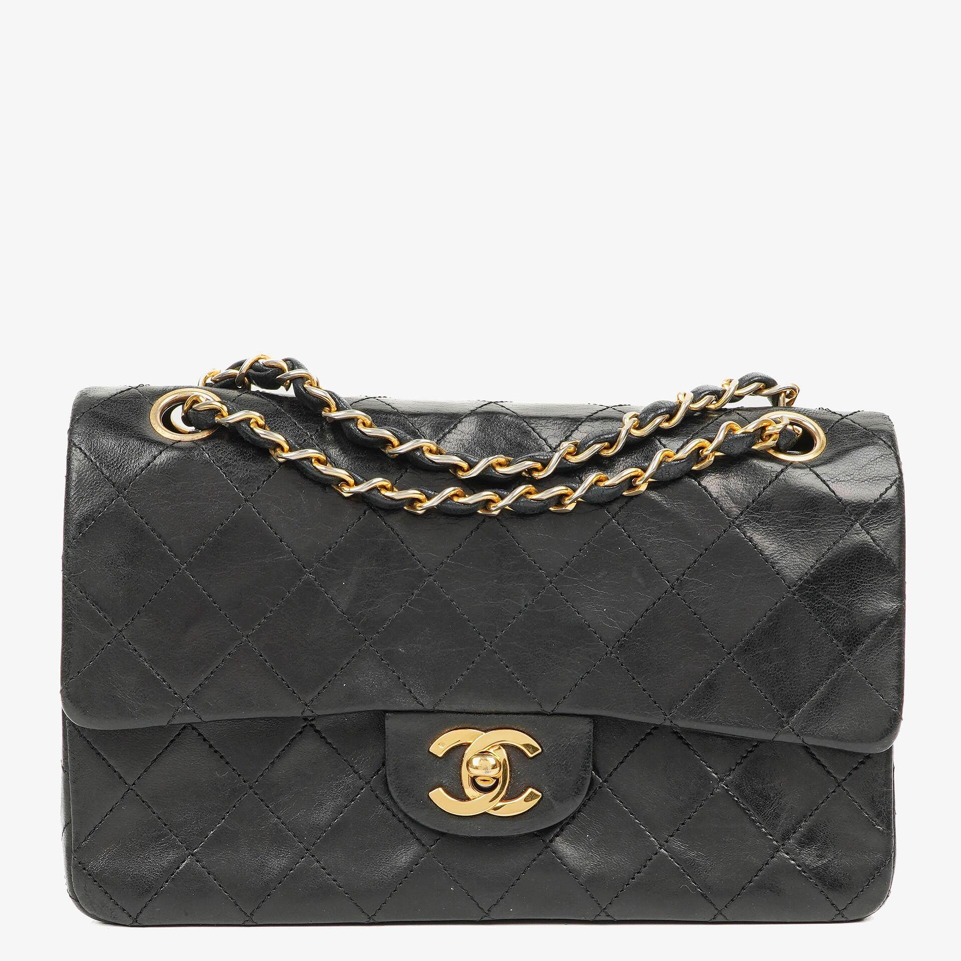 Chanel Vintage Small Classic Double Flap Bag Black Quilted Lambskin 24K Gold-Plated Hardware