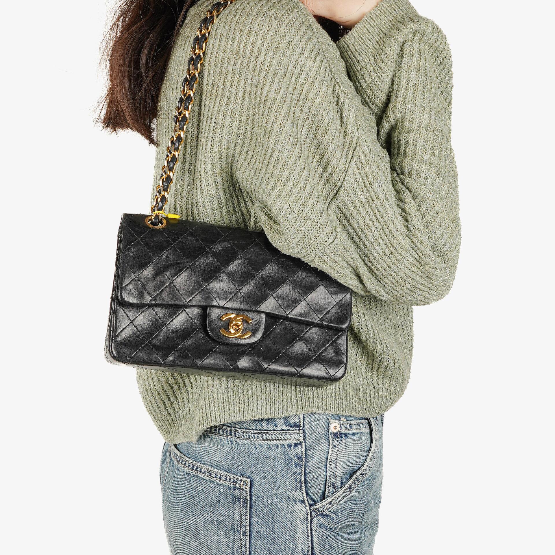 Chanel Vintage Small Classic Double Flap Bag Black Quilted Lambskin 24K Gold-Plated Hardware