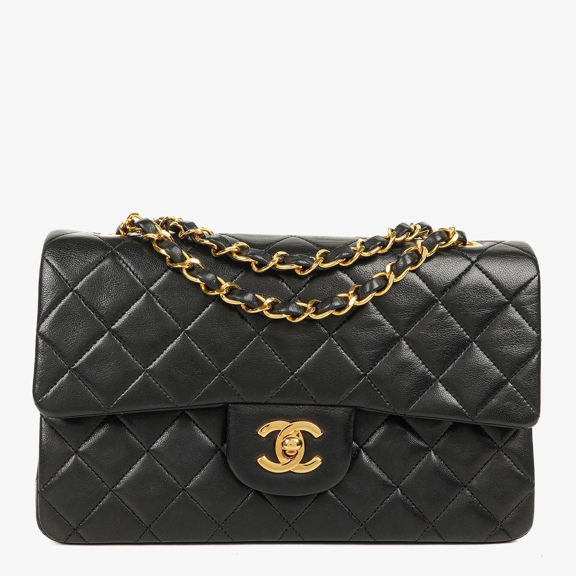 Chanel Vintage Small Classic Double Flap Bag Black Quilted Lambskin 24K Gold-Plated Hardware