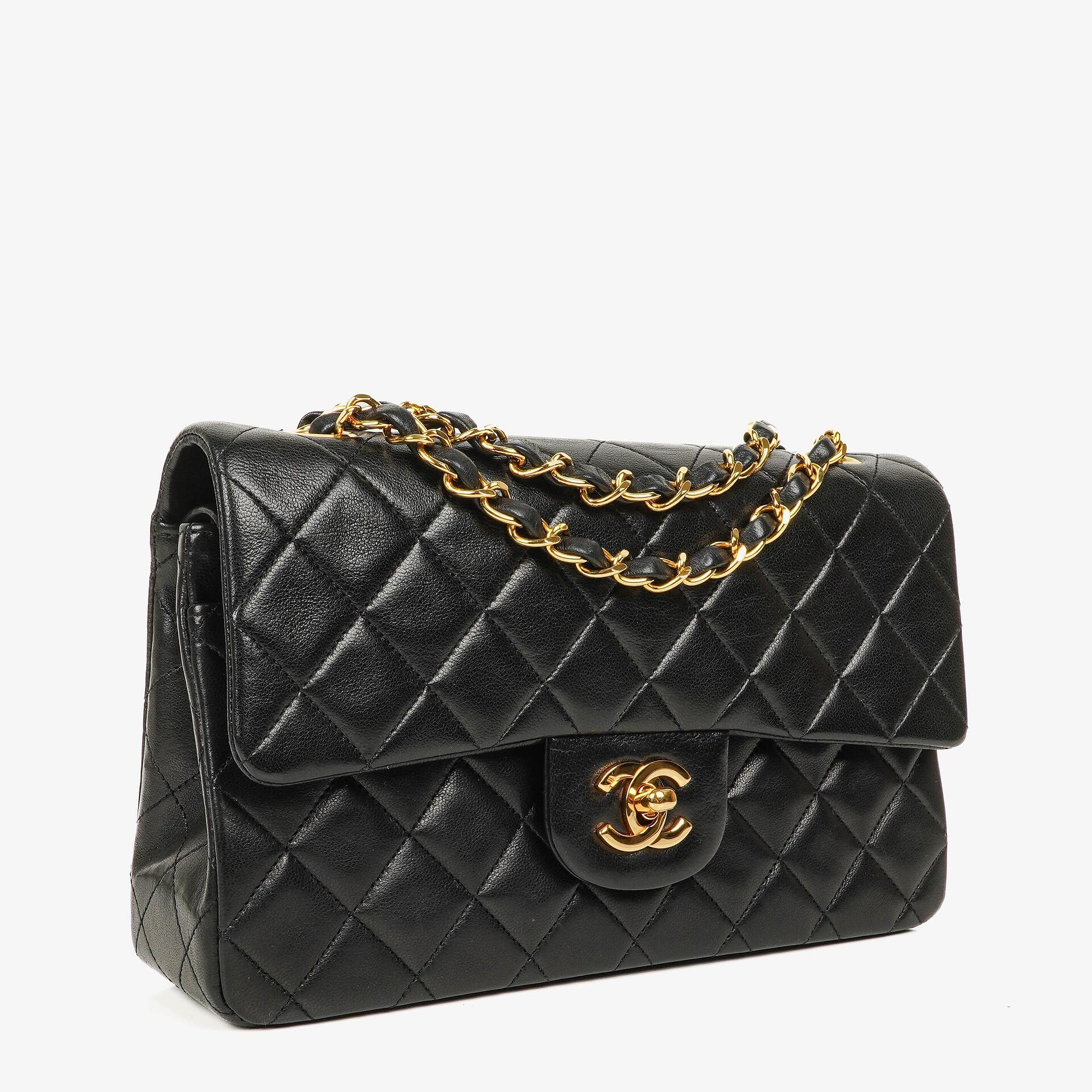 Chanel Vintage Small Classic Double Flap Bag Black Quilted Lambskin 24K Gold-Plated Hardware