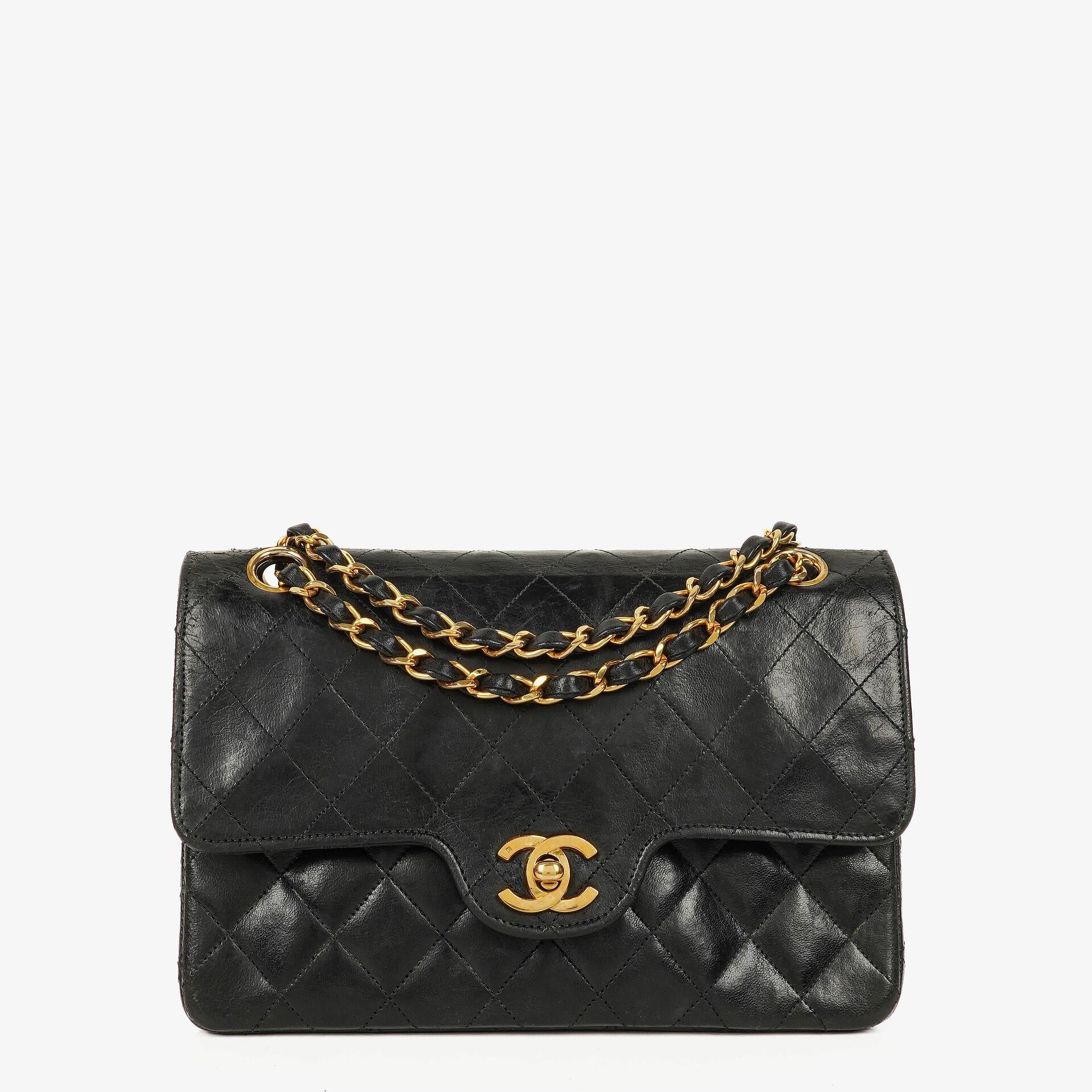 Chanel Vintage Small Classic Double Flap Bag Black Quilted Lambskin 24K Gold-Plated Hardware