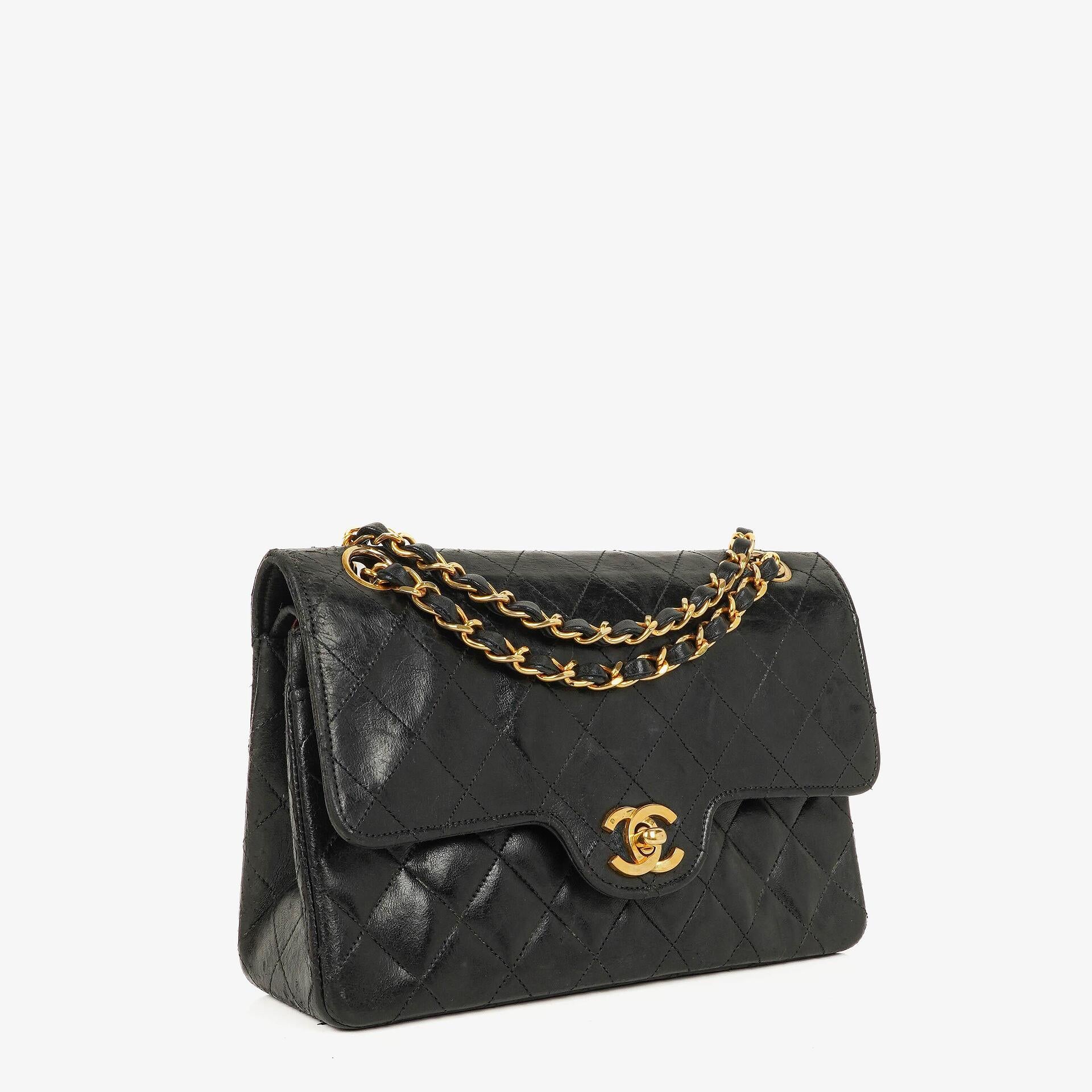 Chanel Vintage Small Classic Double Flap Bag Black Quilted Lambskin 24K Gold-Plated Hardware