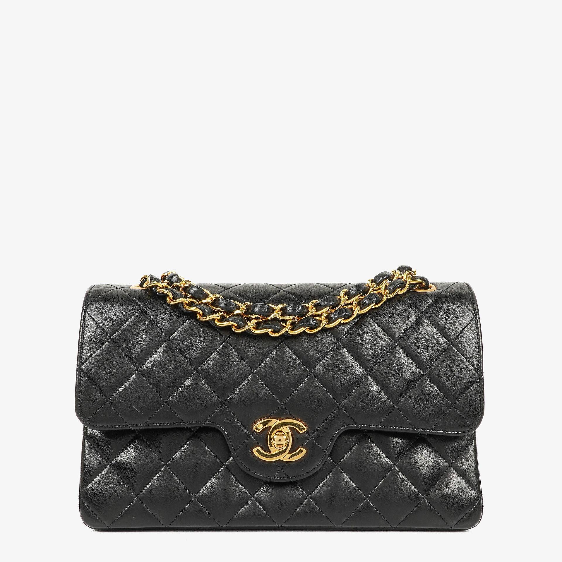 Chanel Vintage Small Classic Double Flap Bag Black Quilted Lambskin 24K Gold-Plated Hardware