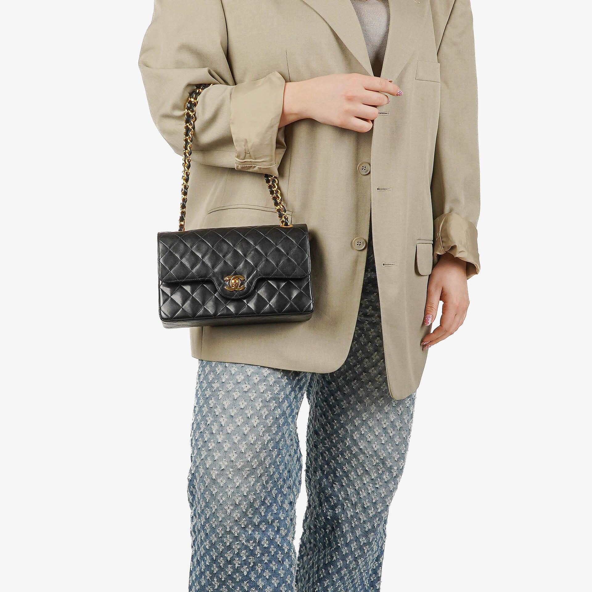 Chanel Vintage Small Classic Double Flap Bag Black Quilted Lambskin 24K Gold-Plated Hardware