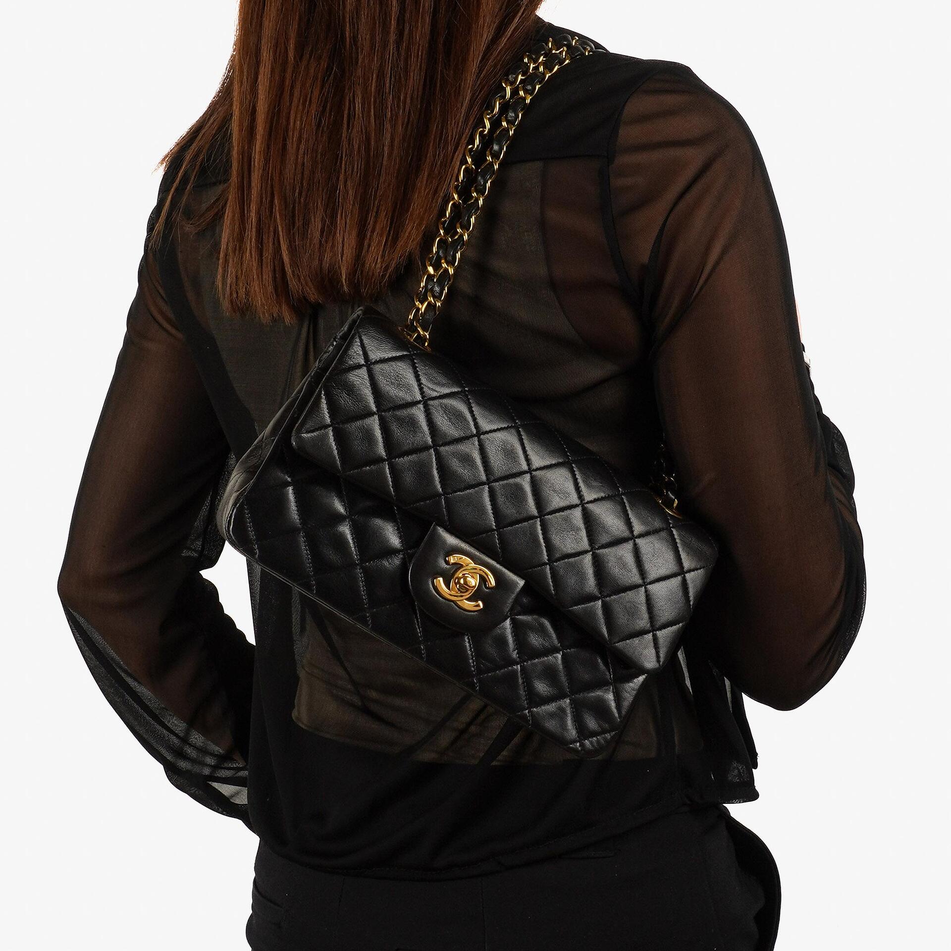 Chanel Vintage Small Classic Double Flap Bag Black Quilted Lambskin With 24K Gold-Plated Hardware