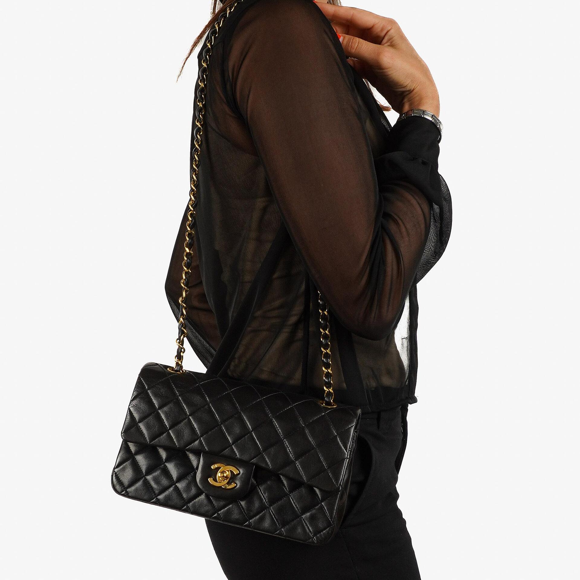 Chanel Vintage Small Classic Double Flap Bag Black Quilted Lambskin With 24K Gold-Plated Hardware