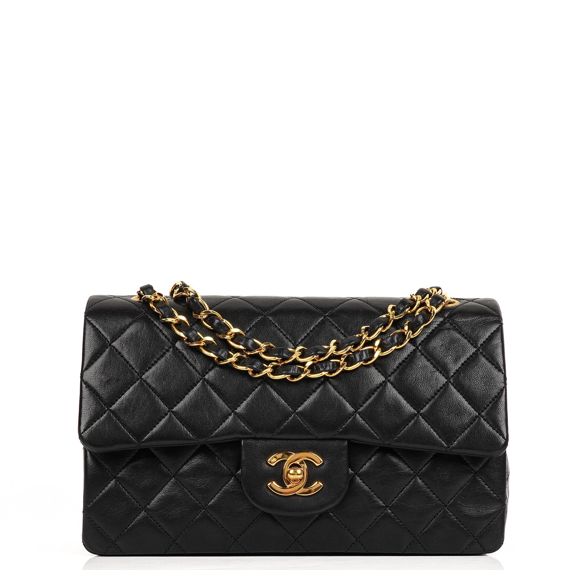 Chanel Vintage Small Classic Double Flap Bag Black Quilted Lambskin With 24K Gold-Plated Hardware