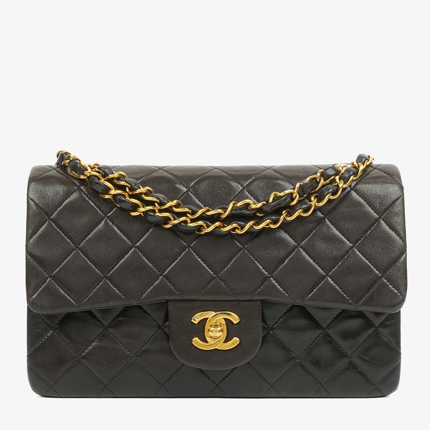 Chanel Vintage Small Classic Double Flap Bag Black Quilted Lambskin With 24K Gold-Plated Hardware