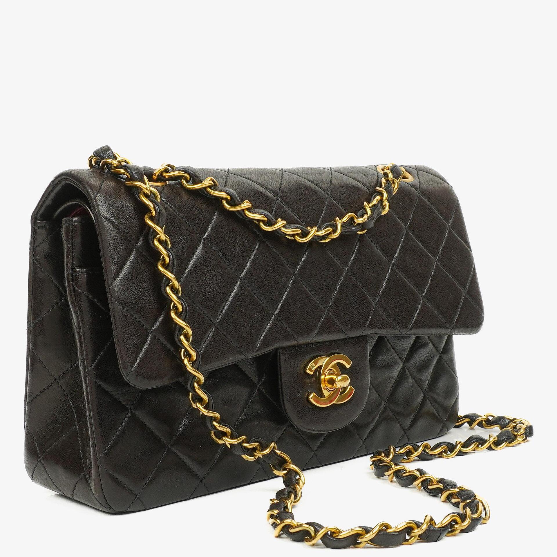 Chanel Vintage Small Classic Double Flap Bag Black Quilted Lambskin With 24K Gold-Plated Hardware