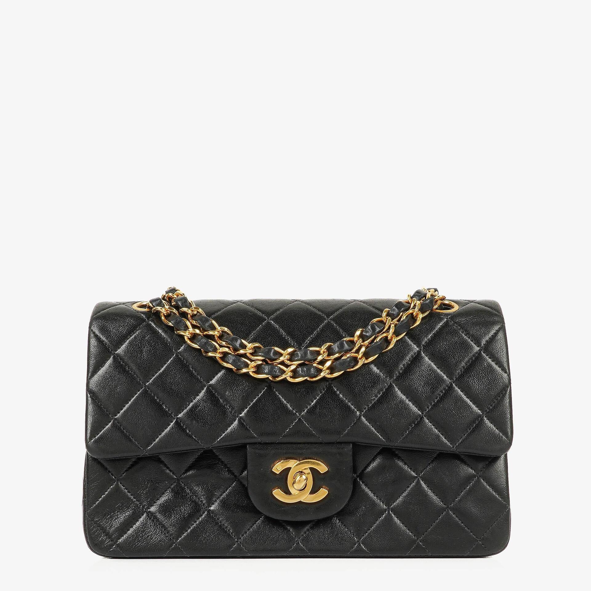 Chanel Vintage Small Classic Double Flap Bag Black Quilted Leather 24K Gold-Plated Hardware