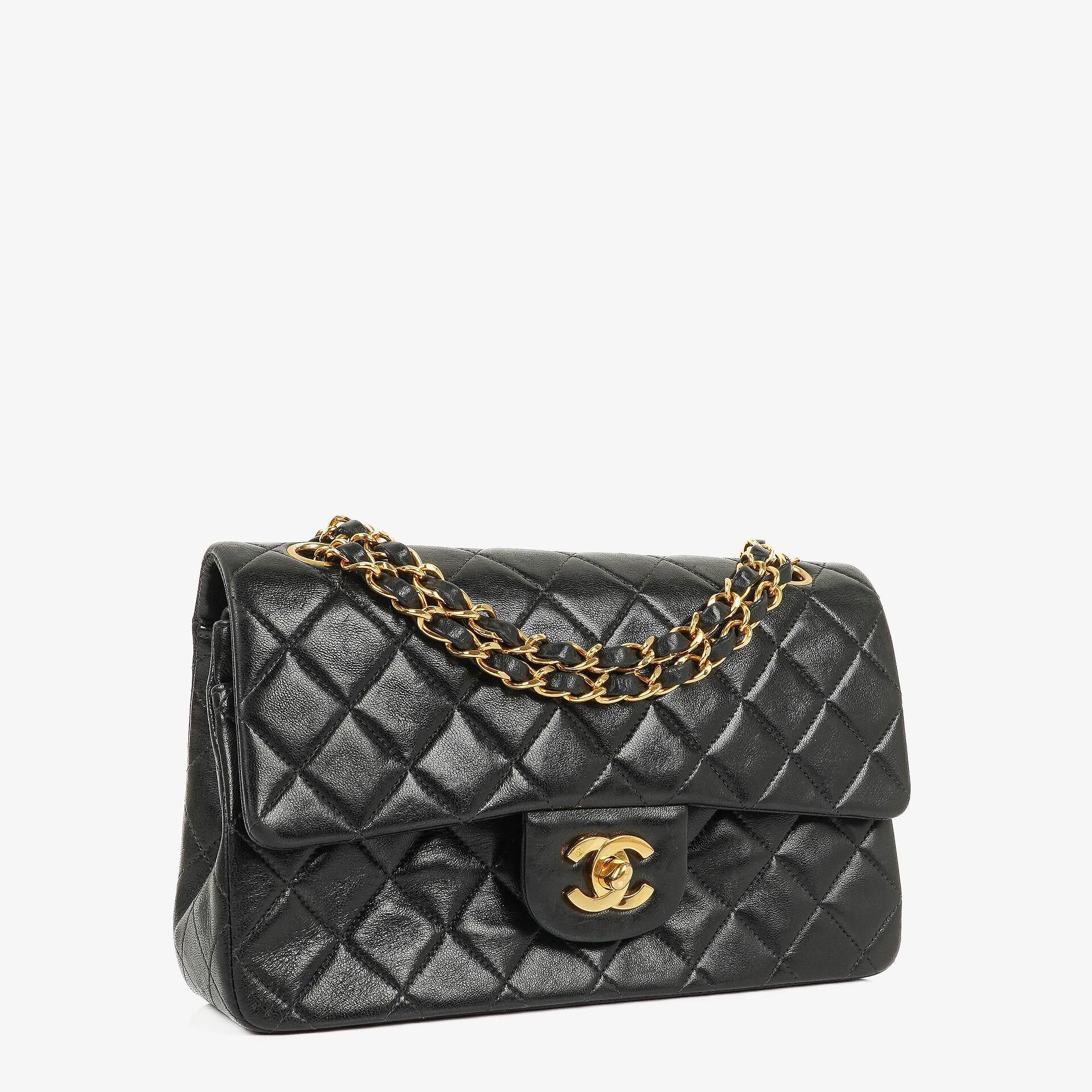 Chanel Vintage Small Classic Double Flap Bag Black Quilted Leather 24K Gold-Plated Hardware