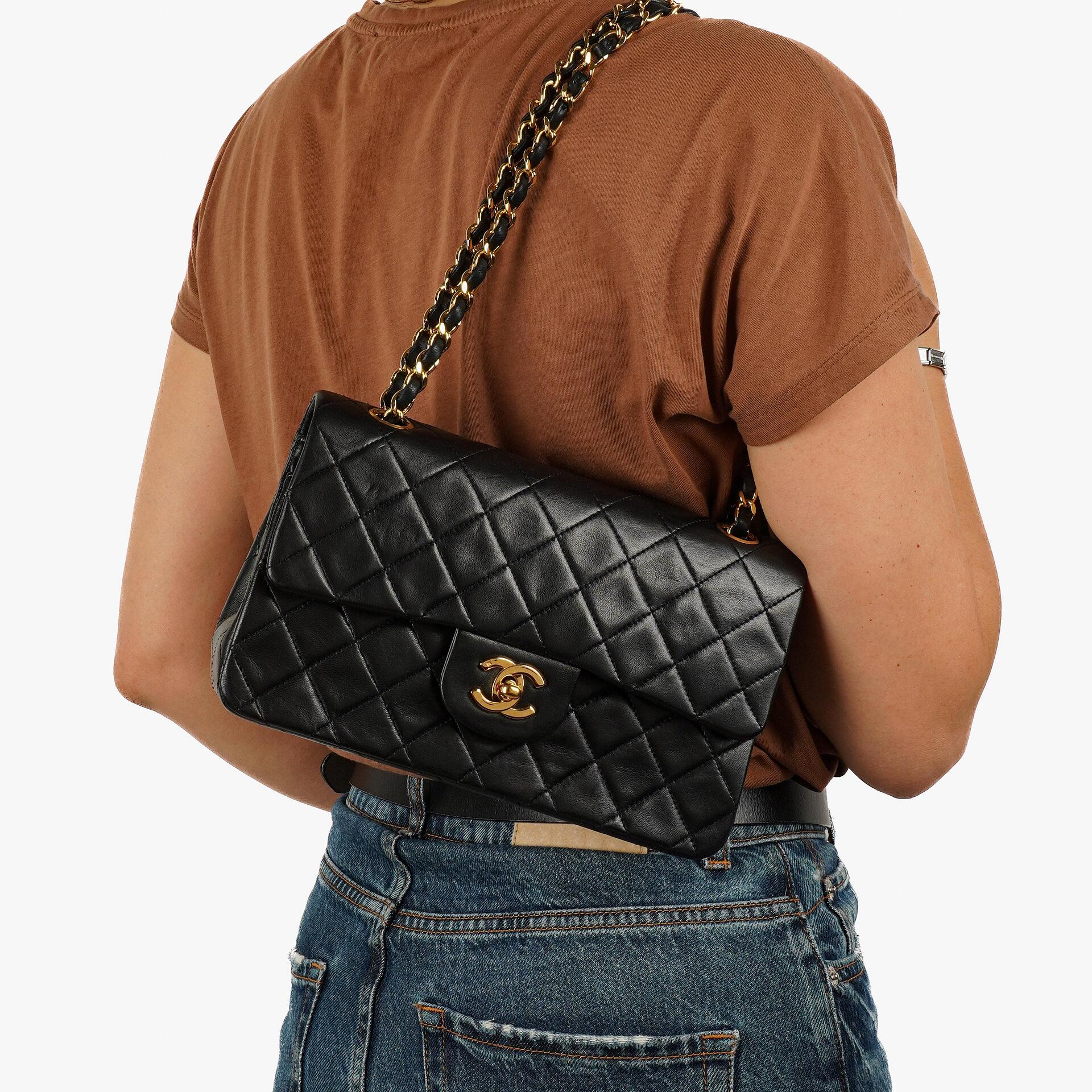 Chanel Vintage Small Classic Double Flap Black Quilted Lambskin 24K Gold-Plated Hardware