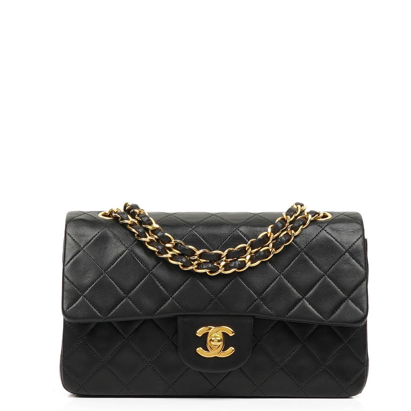 Chanel Vintage Small Classic Double Flap Black Quilted Lamskin 24K Gold-Plated Hardware