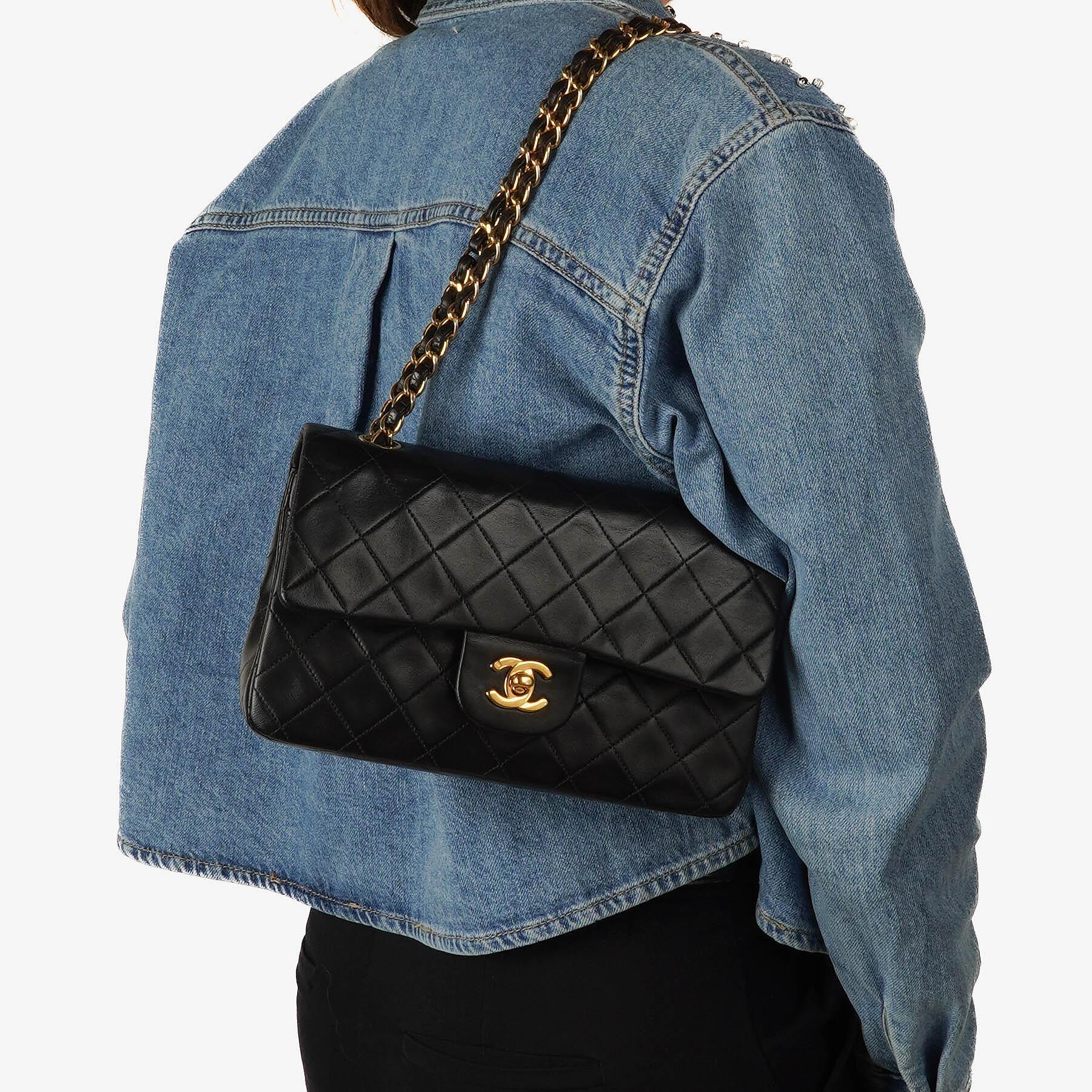 Chanel Vintage Small Classic Double Flap Black Quilted Lamskin 24K Gold-Plated Hardware