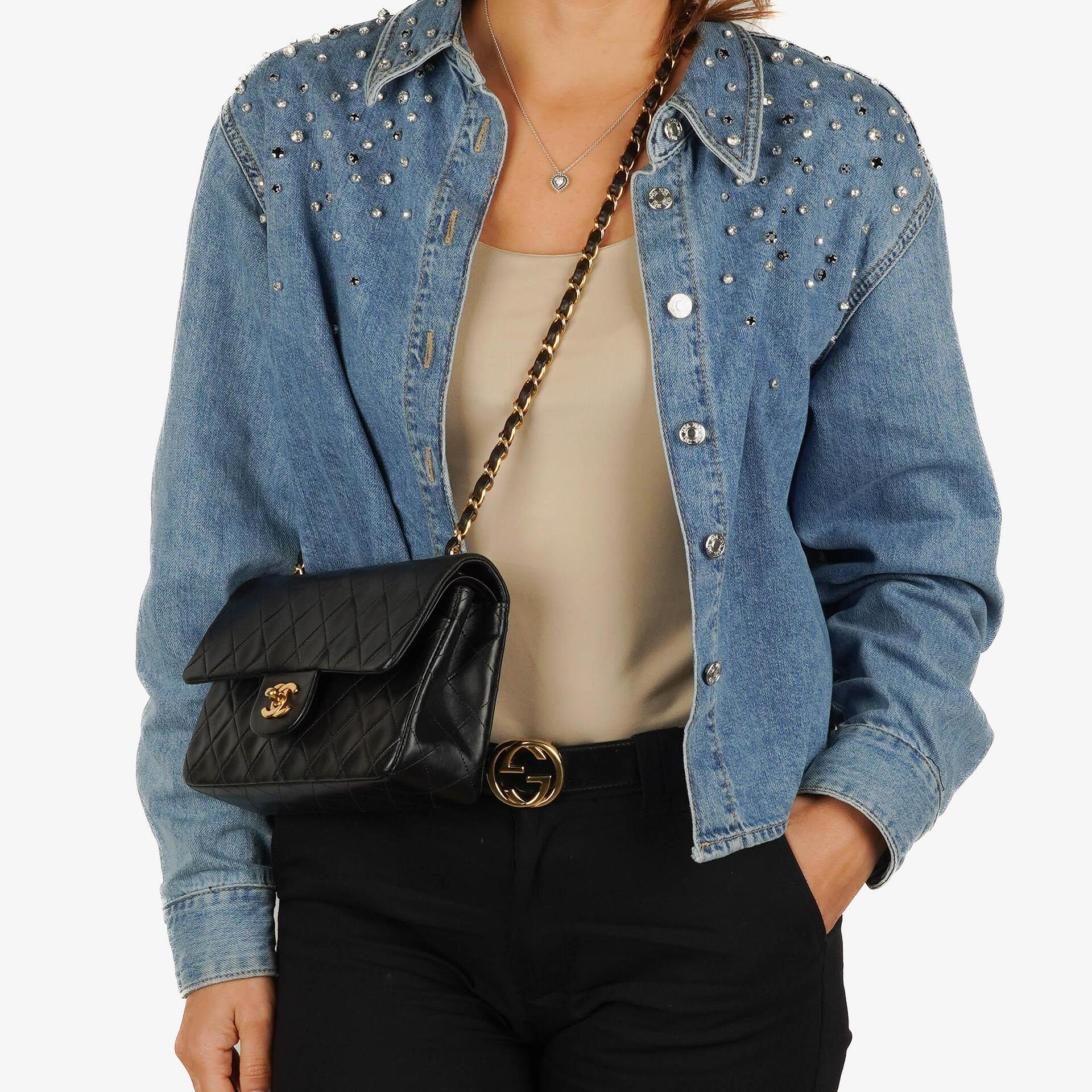 Chanel Vintage Small Classic Double Flap Black Quilted Lamskin 24K Gold-Plated Hardware
