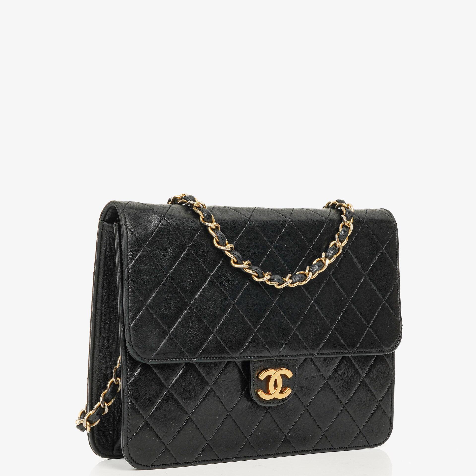Chanel Vintage Small Classic Single Flap Bag Black Quilted Lambskin With 24K Gold-Plated Hardware