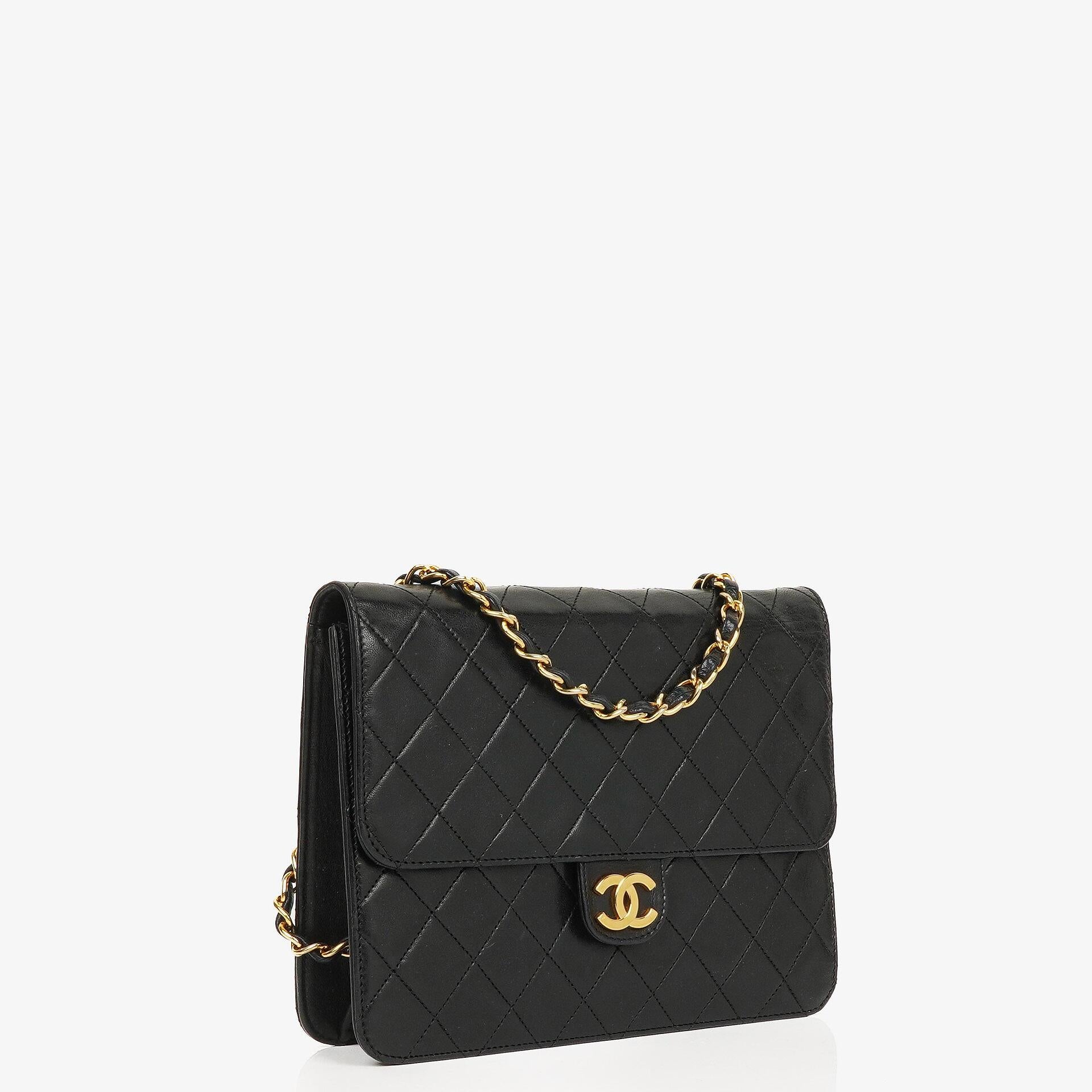 Chanel Vintage Small Classic Single Flap Bag Black Quilted Lambskin With 24K Gold-Plated Hardware