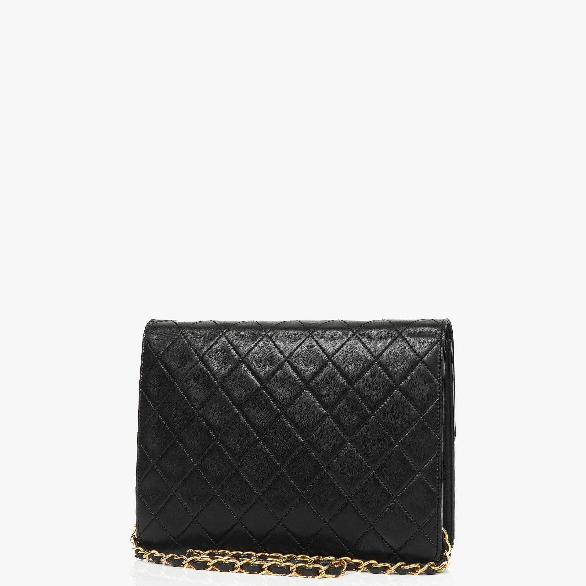 Chanel Vintage Small Classic Single Flap Bag Black Quilted Lambskin With 24K Gold-Plated Hardware