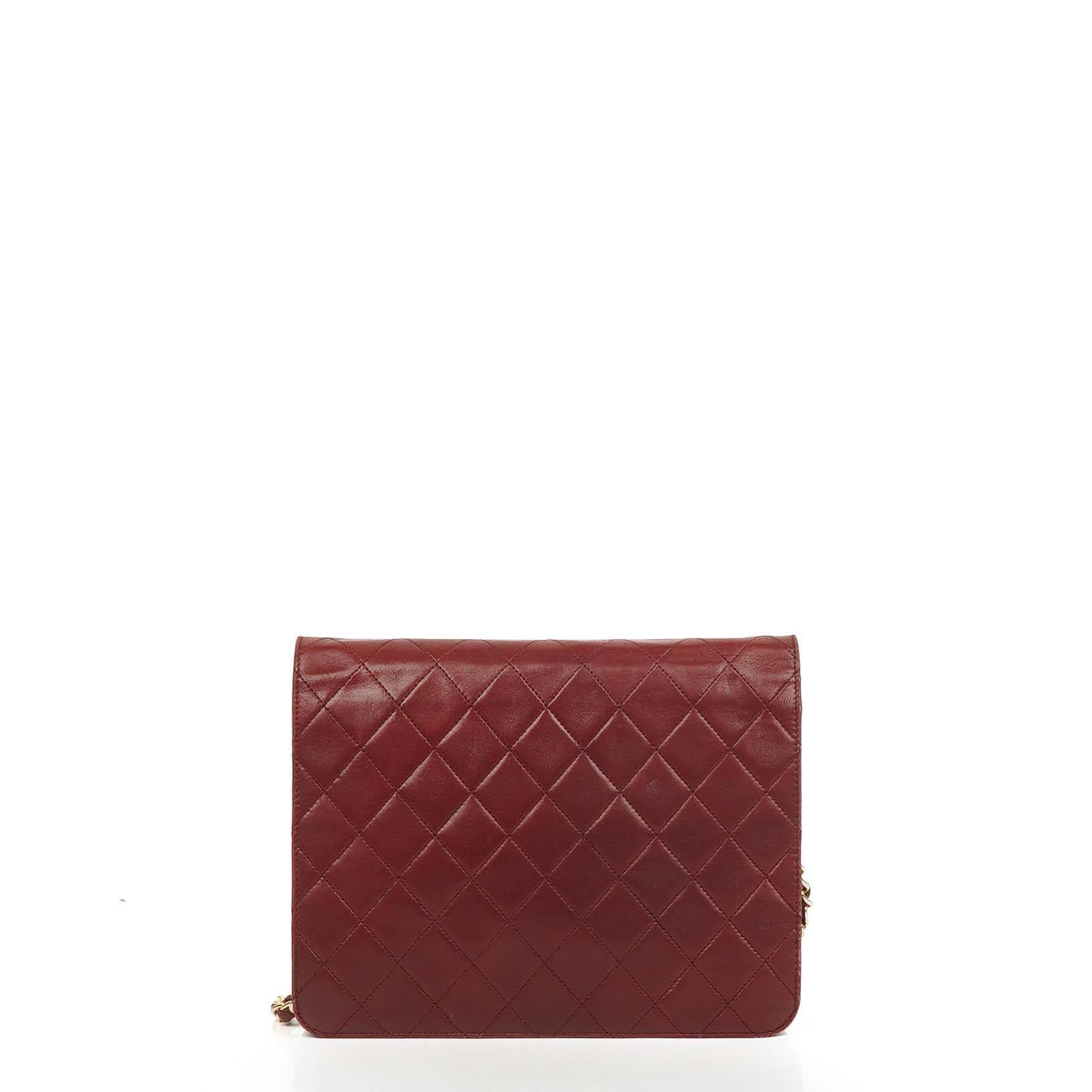 Chanel Vintage Small Classic Single Flap Bag Burgundy Quilted Lambskin With 24K Gold-Plated Hardware