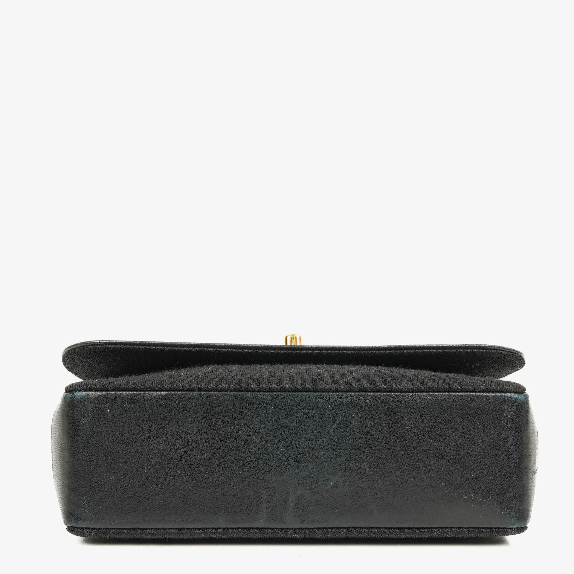 Chanel Vintage Small Single Flap In Black Quilted Jersey And Leather With 24K Gold-Plated Hardware