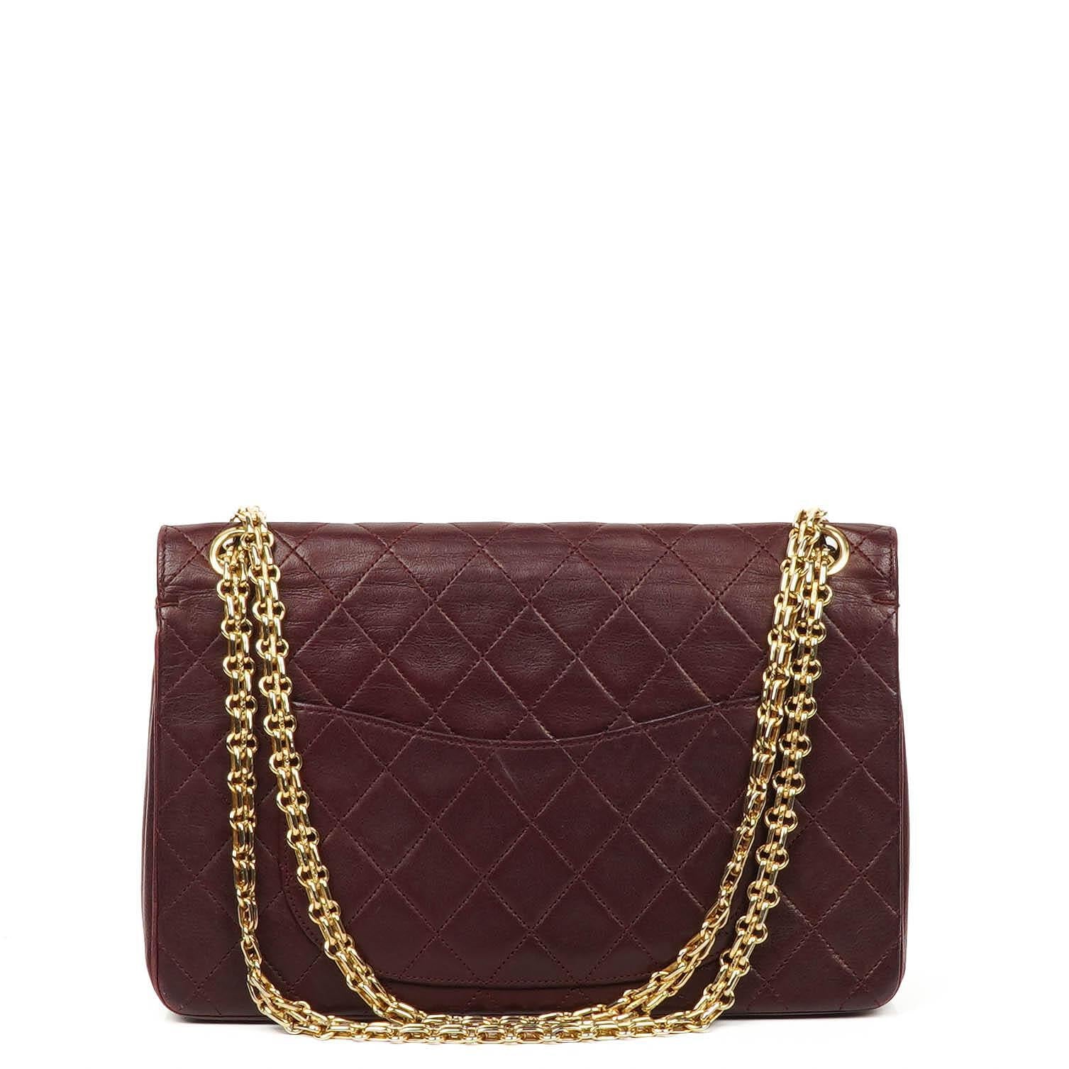Chanel Vintage Timeless Classic Medium Double Flap Bag Burgundy Quilted Lambskin With Gold-Tone Hardware And Mademoiselle Chain