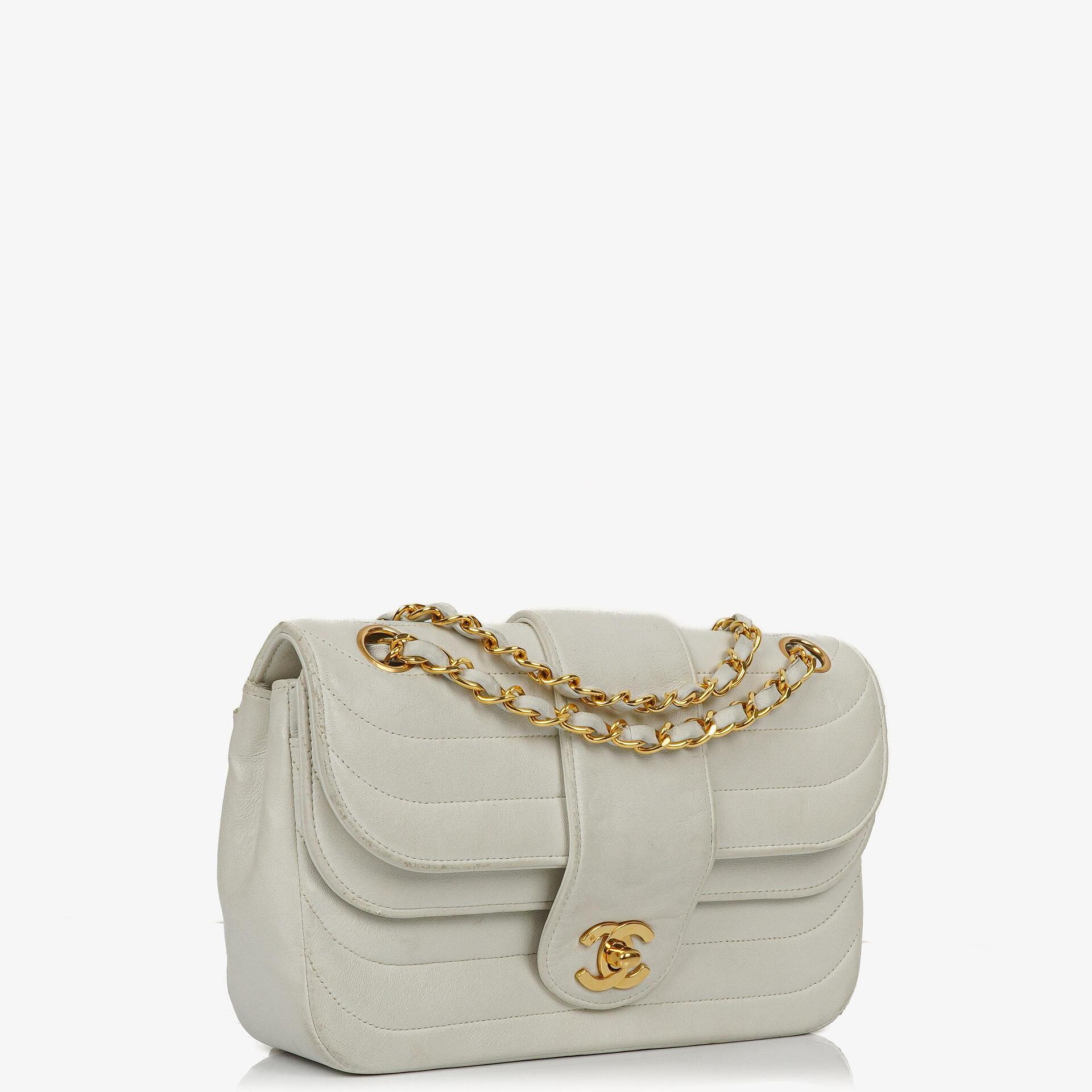 Chanel White Horizontal Quilted Small Double Flap Bag With 24K Gold-Plated Hardware