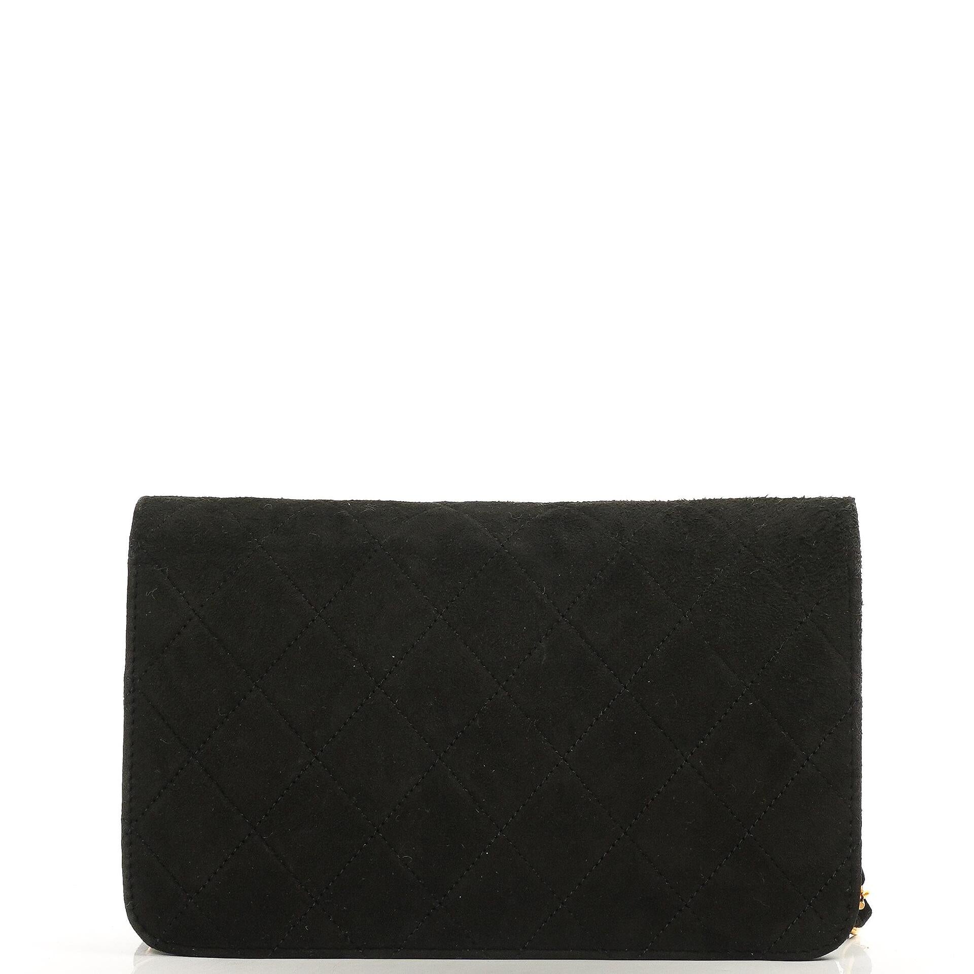 Chanel WOC Mini Classic Full Flap Black Quilted Suede With 24K Gold-Plated Hardware