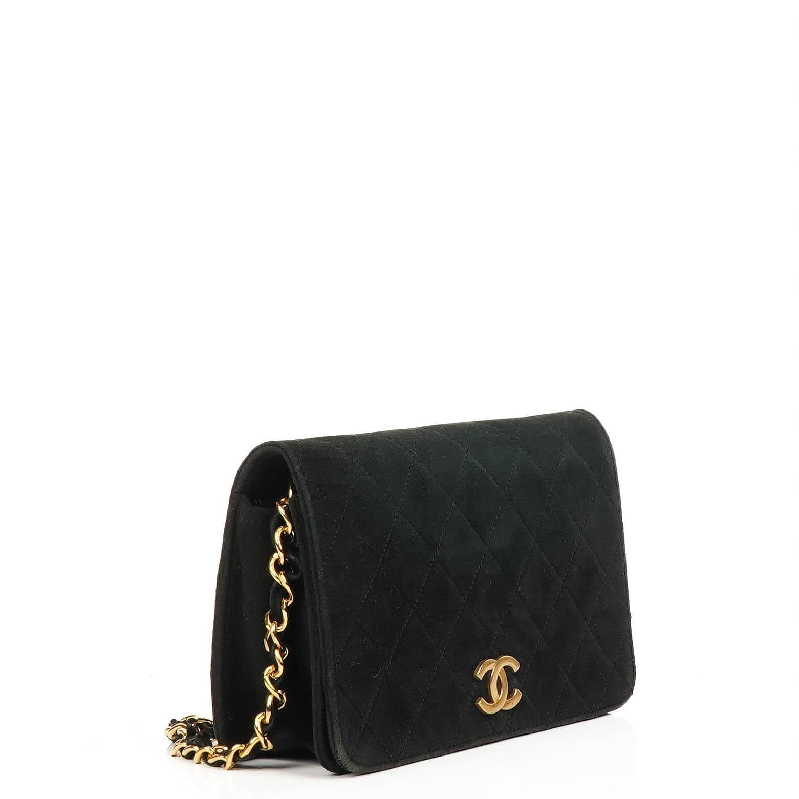 Chanel WOC Mini Classic Full Flap Black Quilted Suede With 24K Gold-Plated Hardware