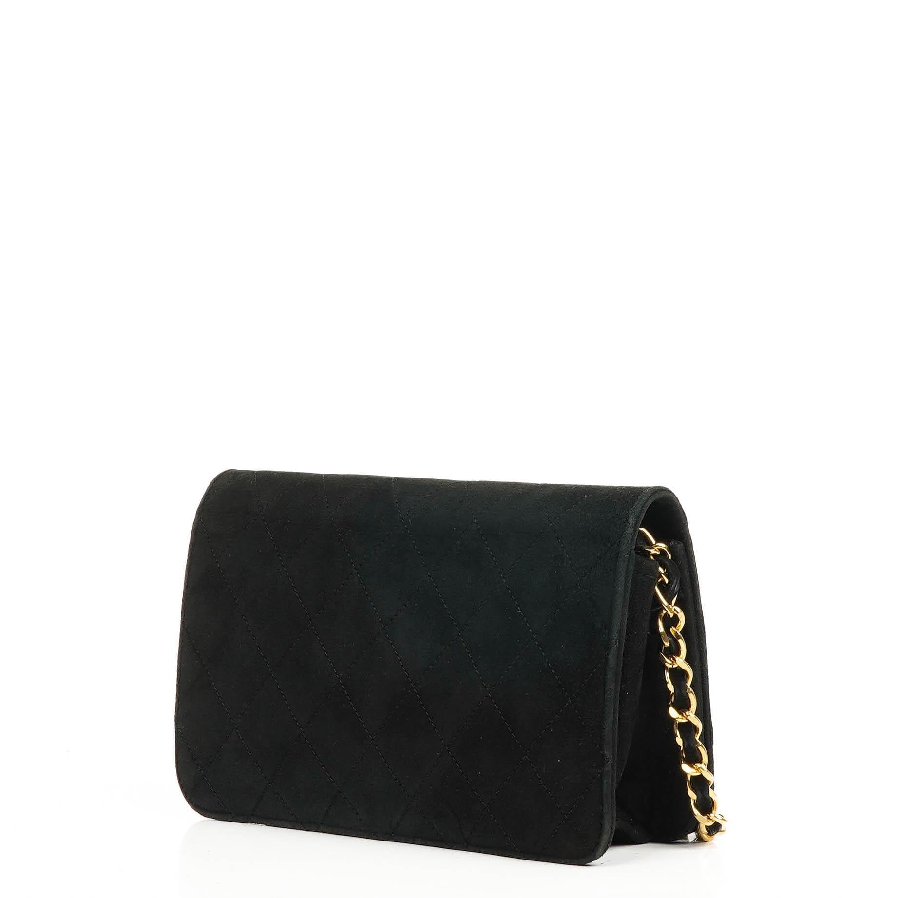Chanel WOC Mini Classic Full Flap Black Quilted Suede With 24K Gold-Plated Hardware