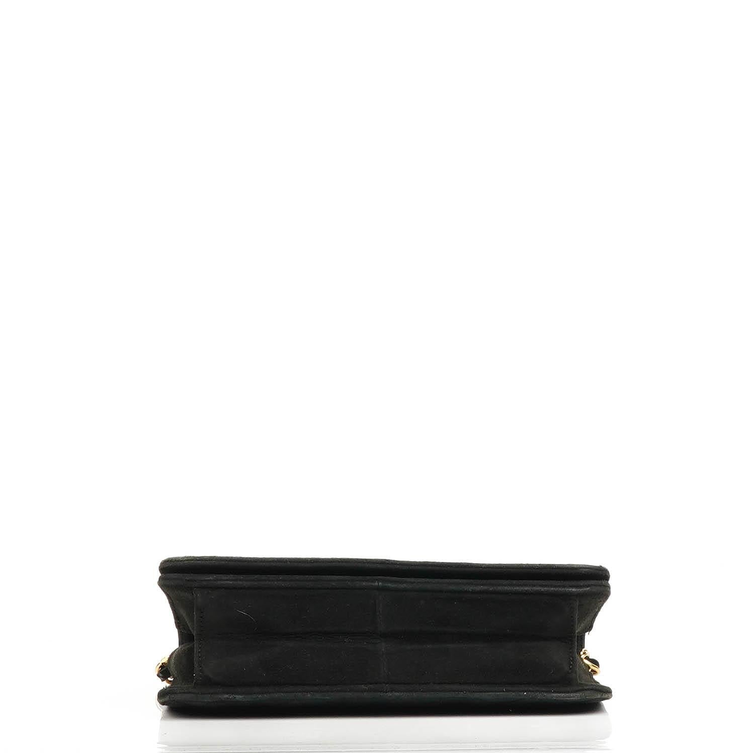 Chanel WOC Mini Classic Full Flap Black Quilted Suede With 24K Gold-Plated Hardware