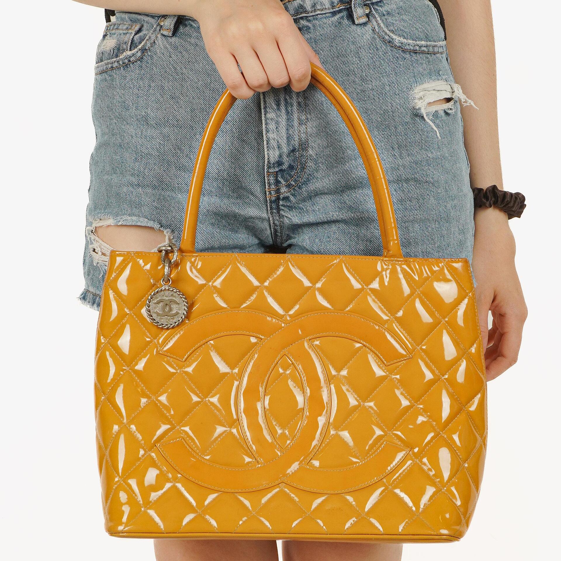 Chanel Yellow Patent Leather Medallion Tote Bag