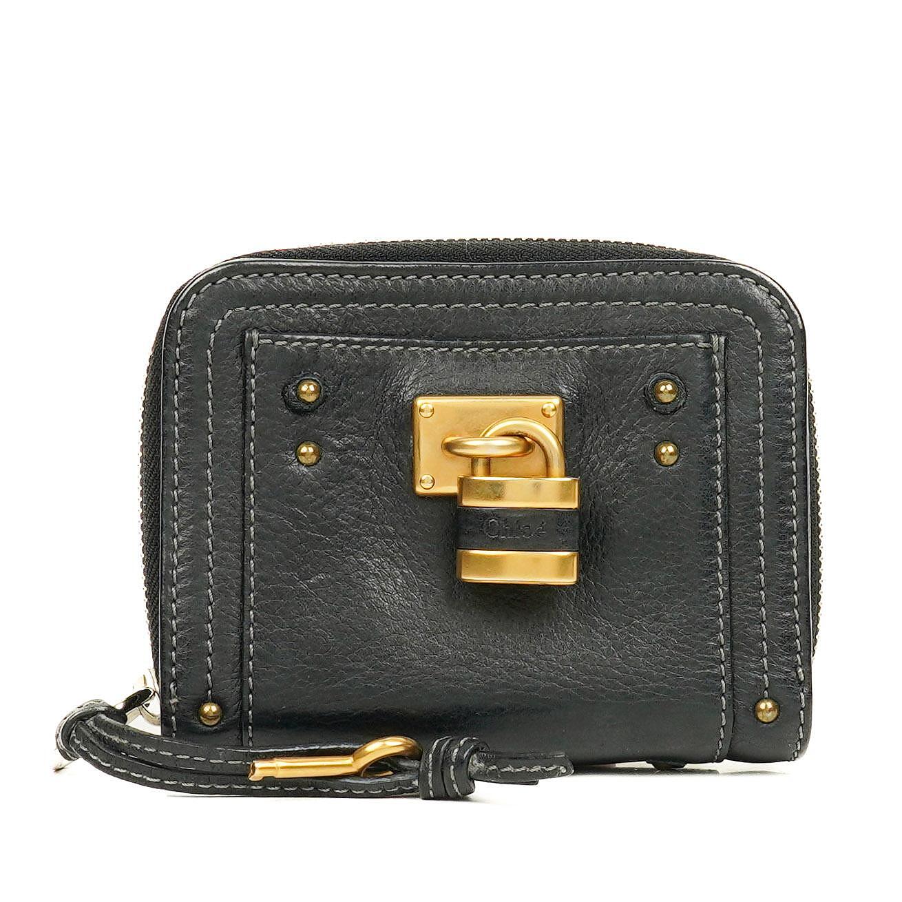 Chloe Black Calfskin Paddington Compact Zip Around Coin Purse Wallet