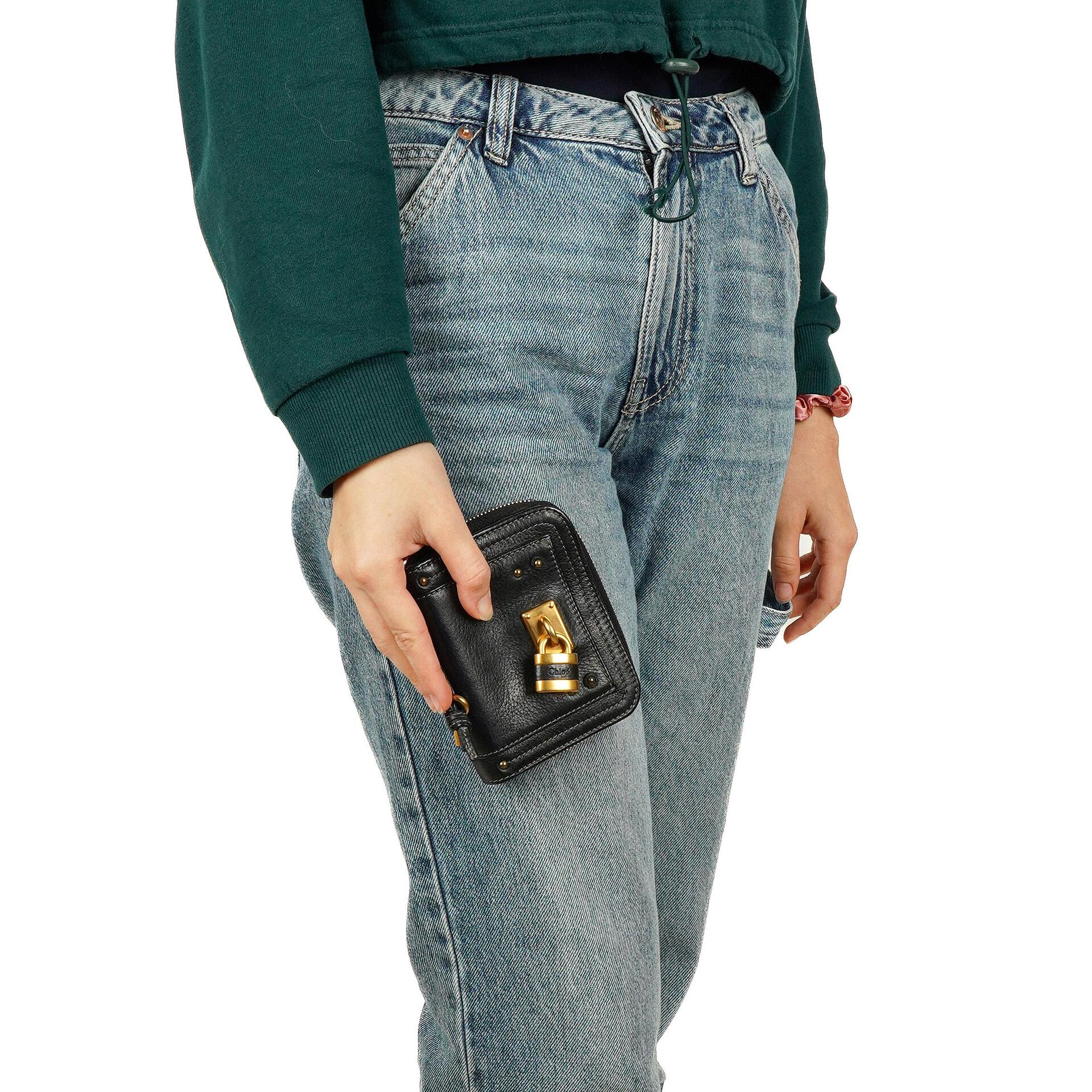 Chloe Black Calfskin Paddington Compact Zip Around Coin Purse Wallet