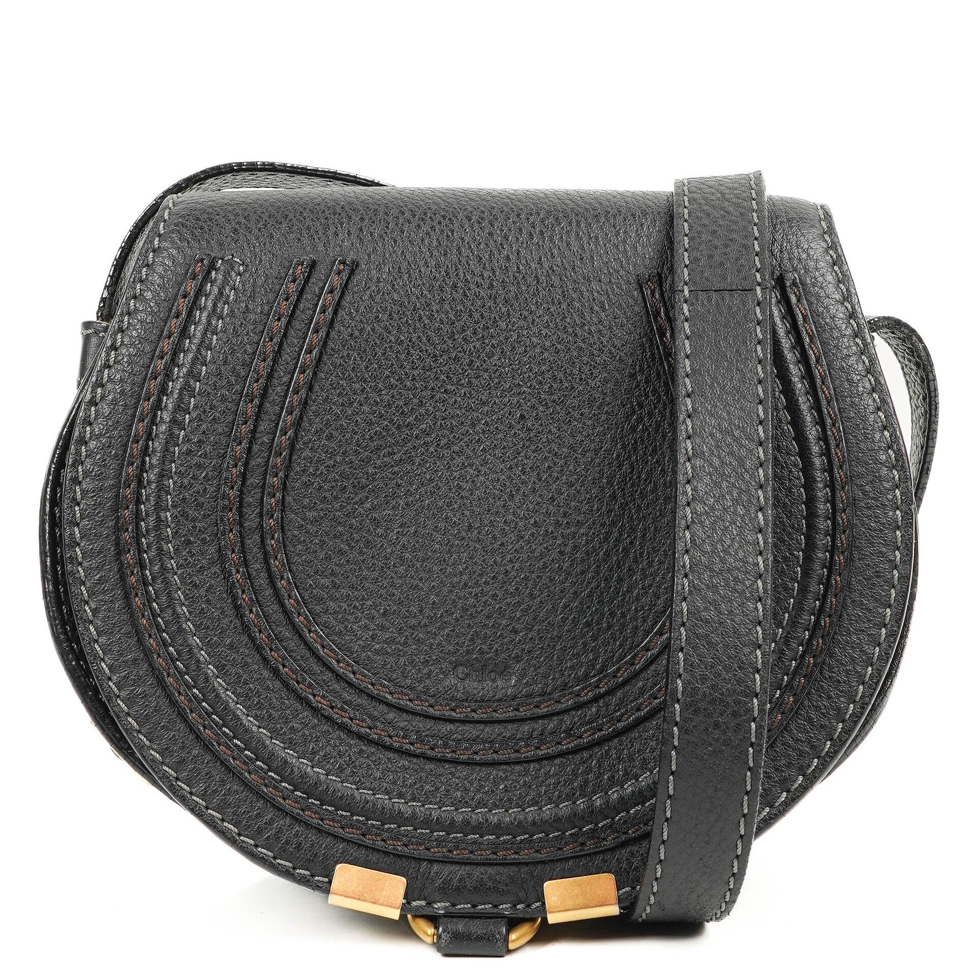 Chloe Marcie Black Leather Saddle Crossbody Bag