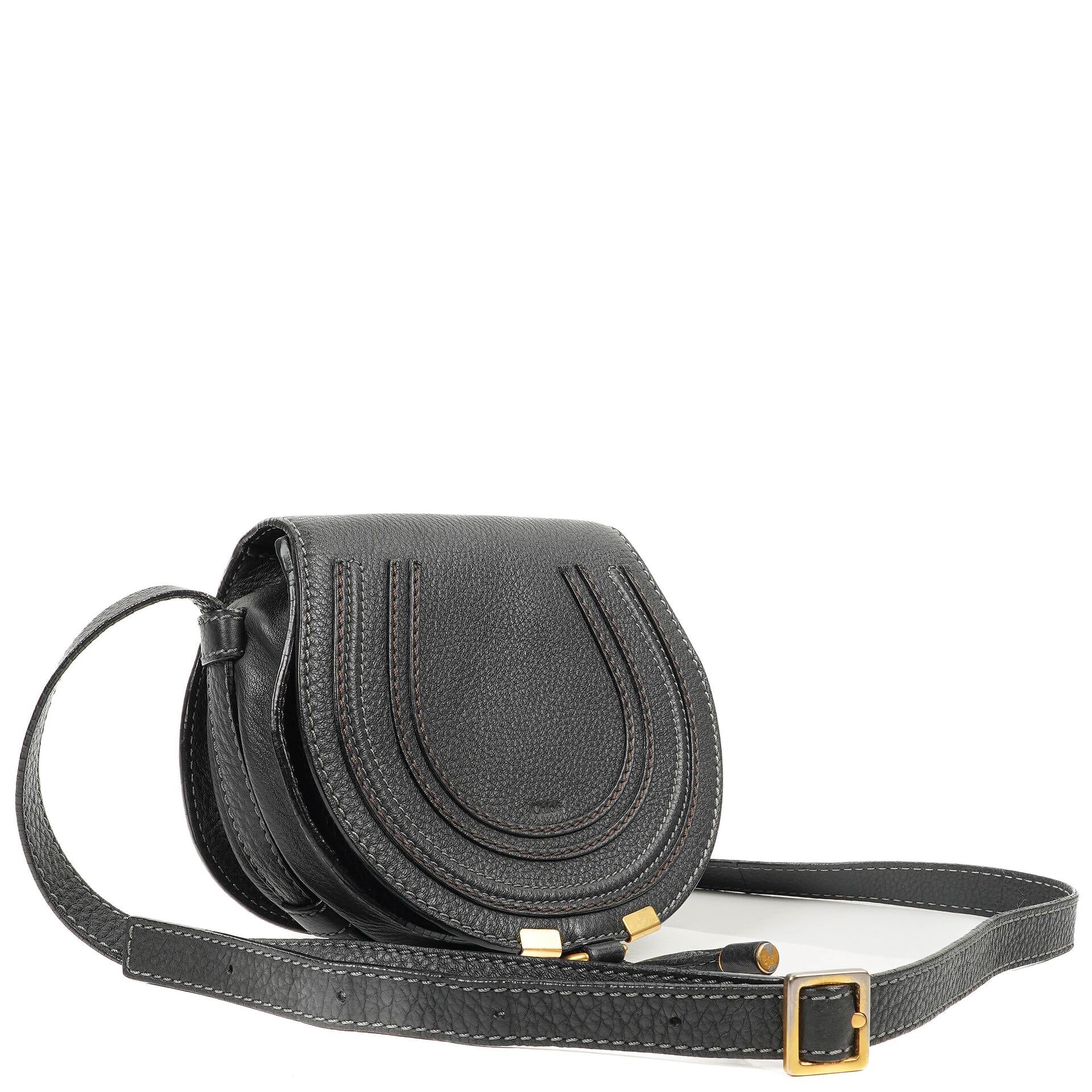 Chloe Marcie Black Leather Saddle Crossbody Bag