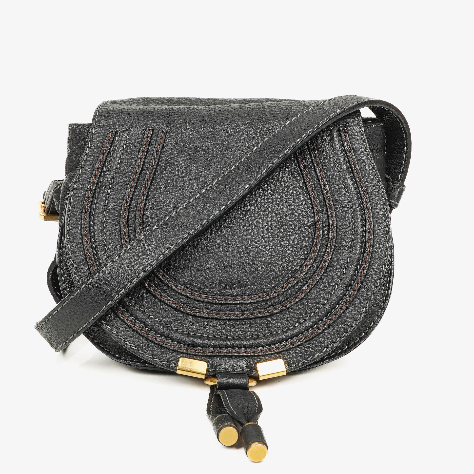 Chloe Marcie Black Leather Saddle Crossbody Bag